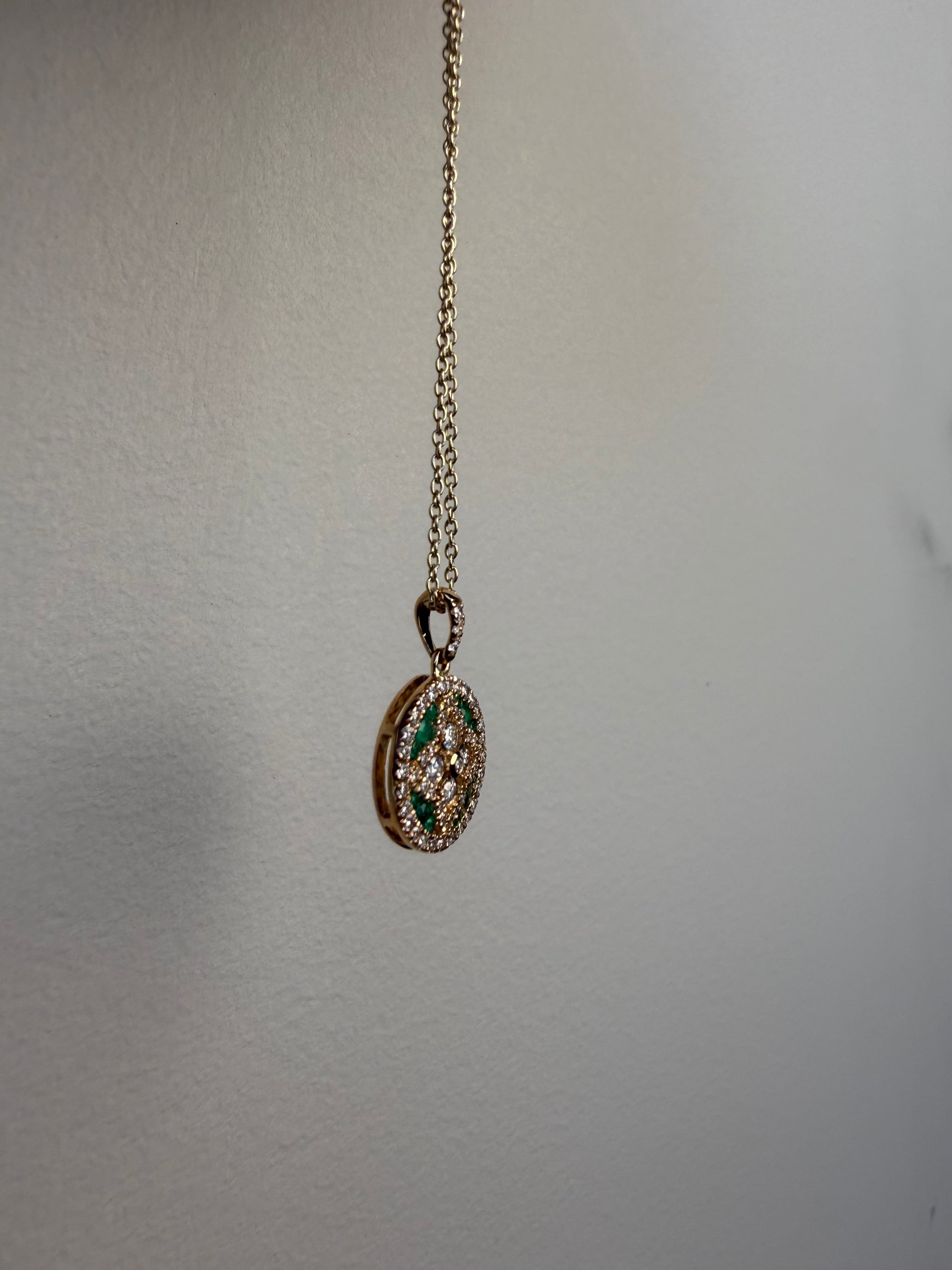 OBFJ0058 - 14k Gold Emerald and Diamond Floral Design Necklace 4