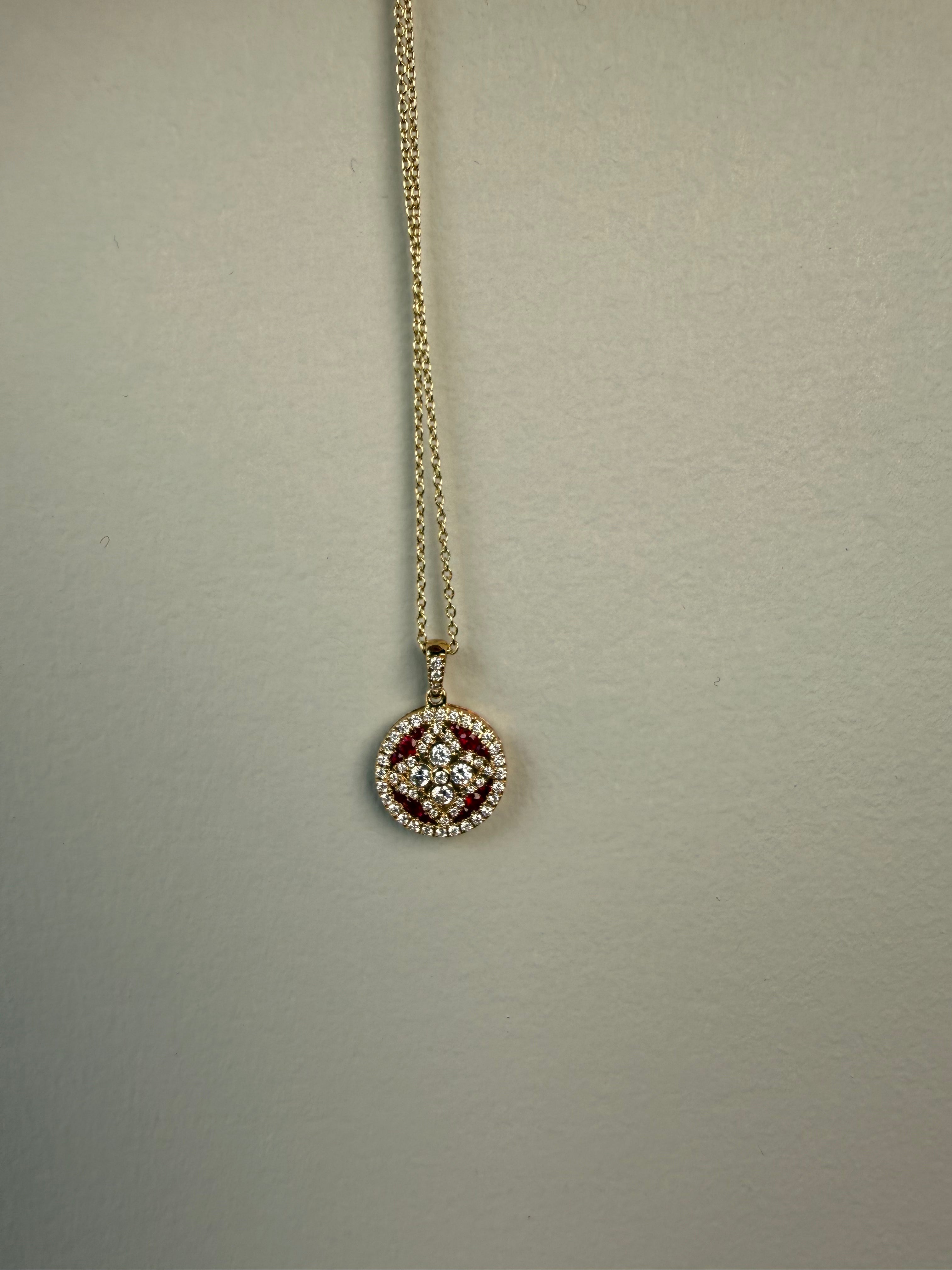 OBFJ0057 - 14k Gold Ruby and Diamond Floral Design Necklace 7