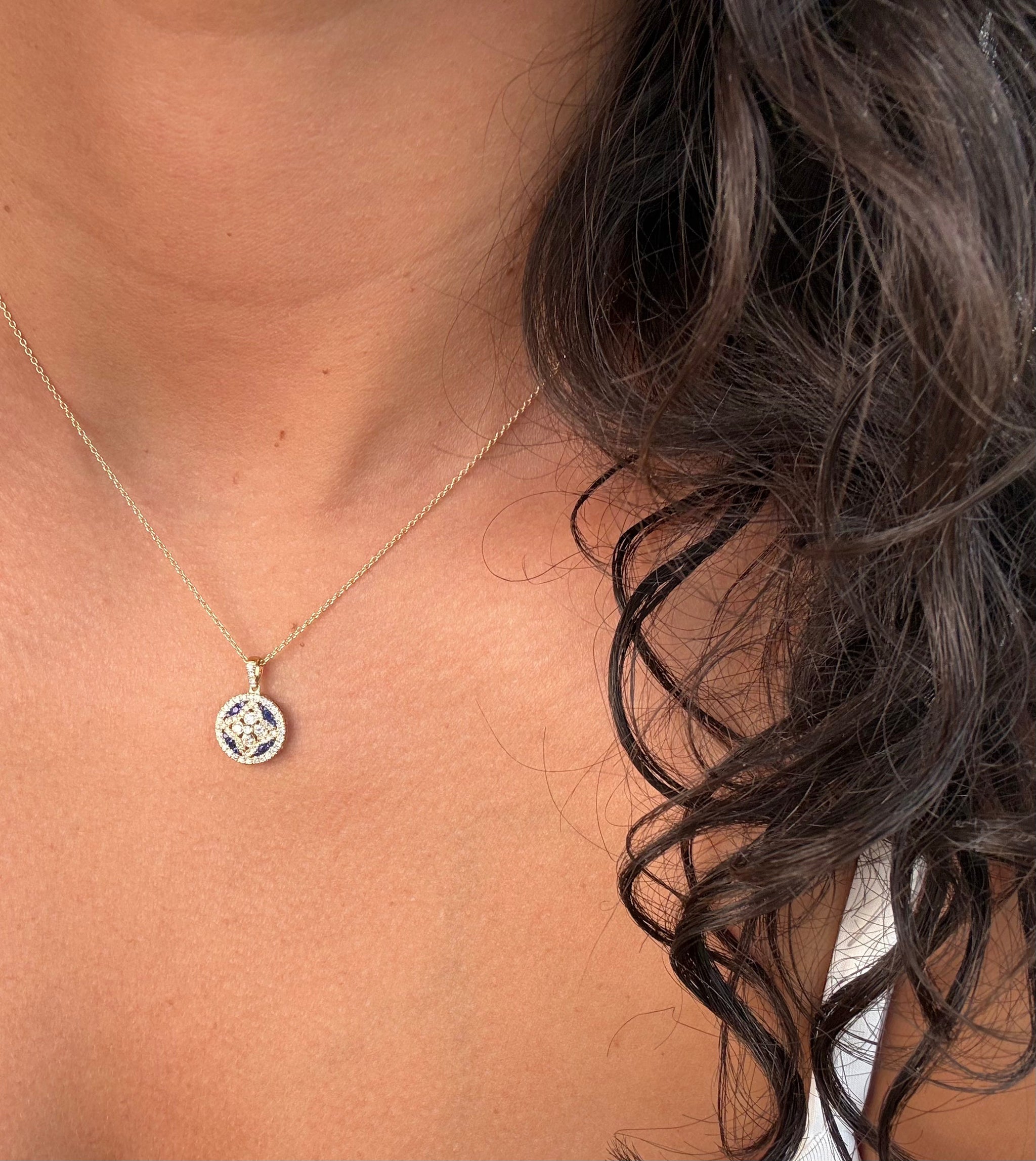 OBFJ0060 - 14k Gold Sapphire and Diamond Floral Design Necklace 9