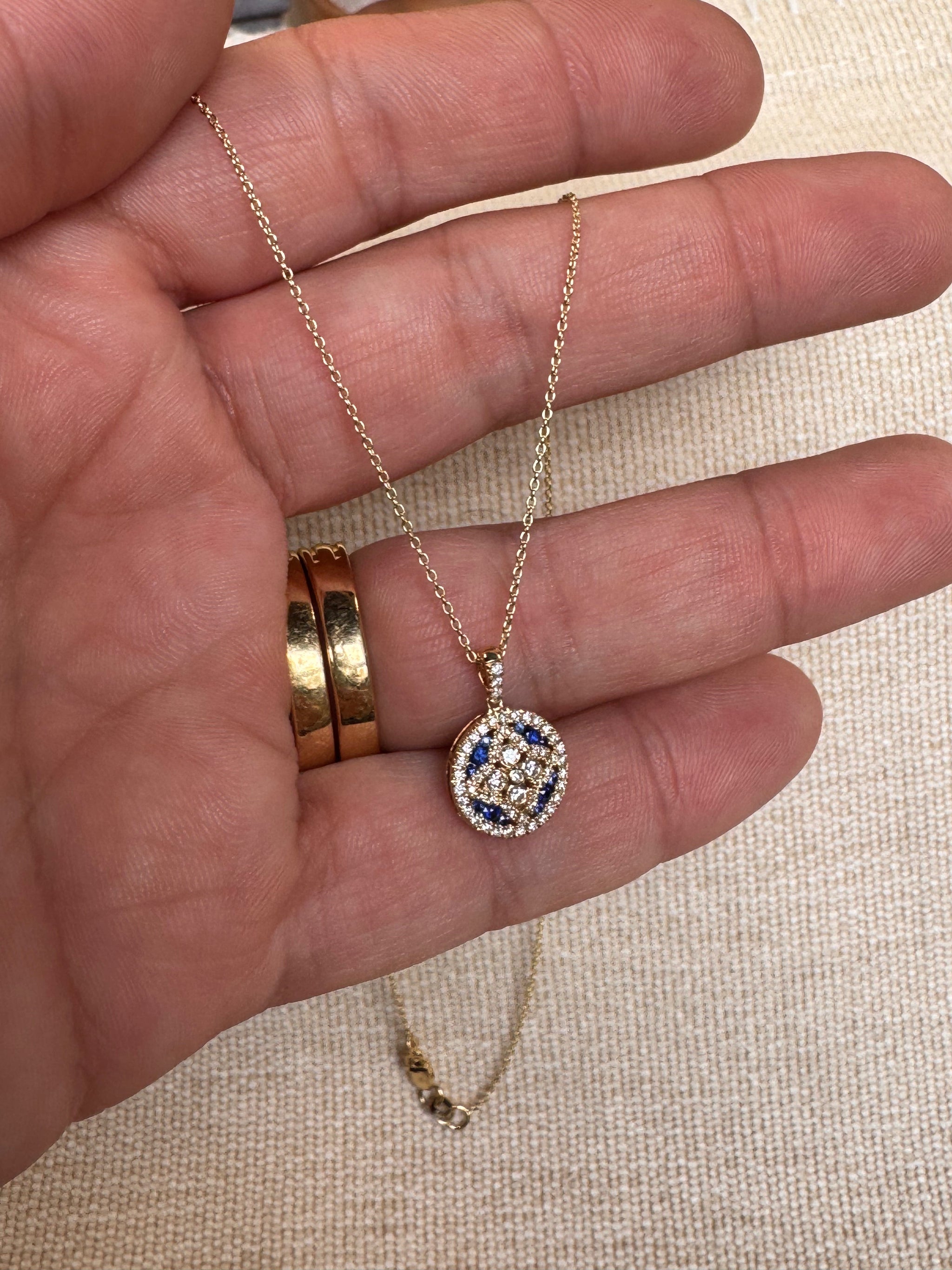 OBFJ0060 - 14k Gold Sapphire and Diamond Floral Design Necklace 2