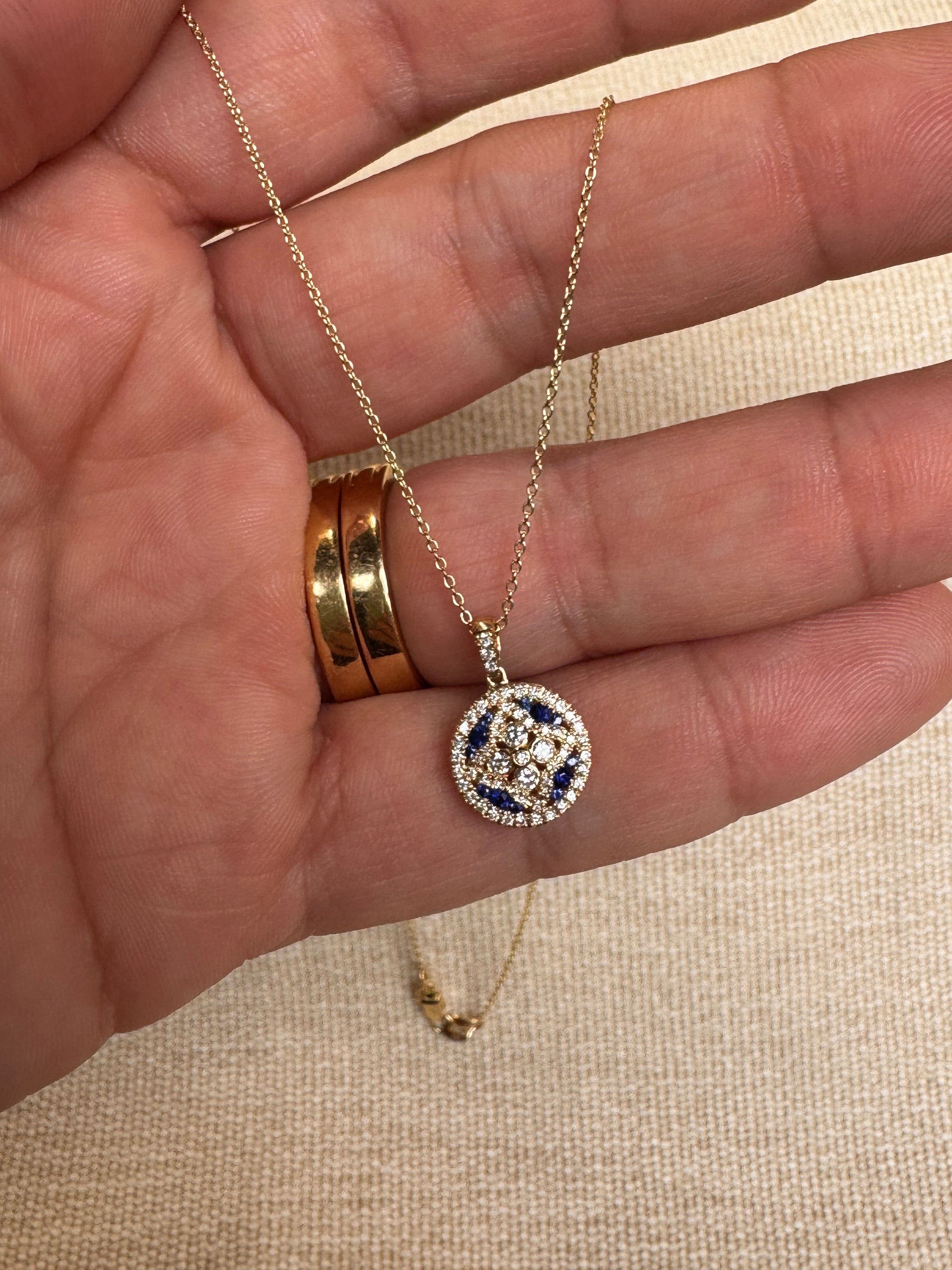 OBFJ0060 - 14k Gold Sapphire and Diamond Floral Design Necklace 3