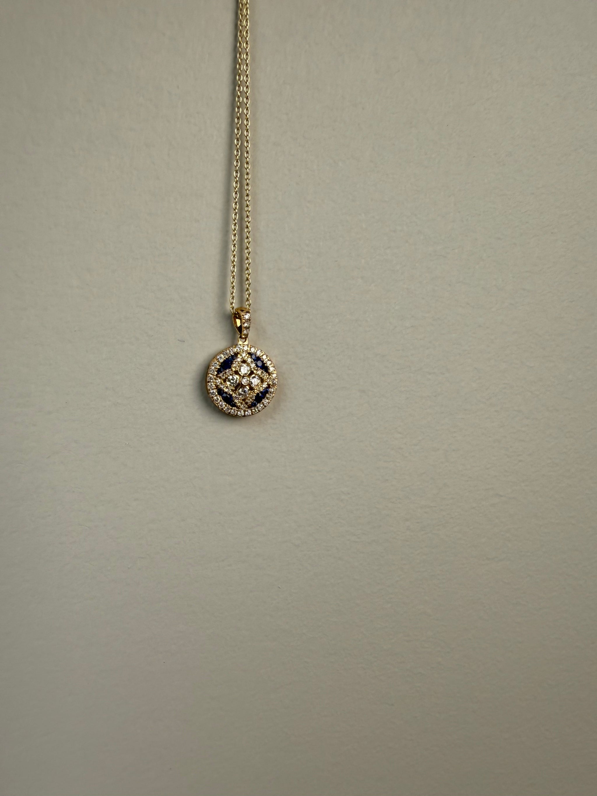 OBFJ0060 - 14k Gold Sapphire and Diamond Floral Design Necklace 6
