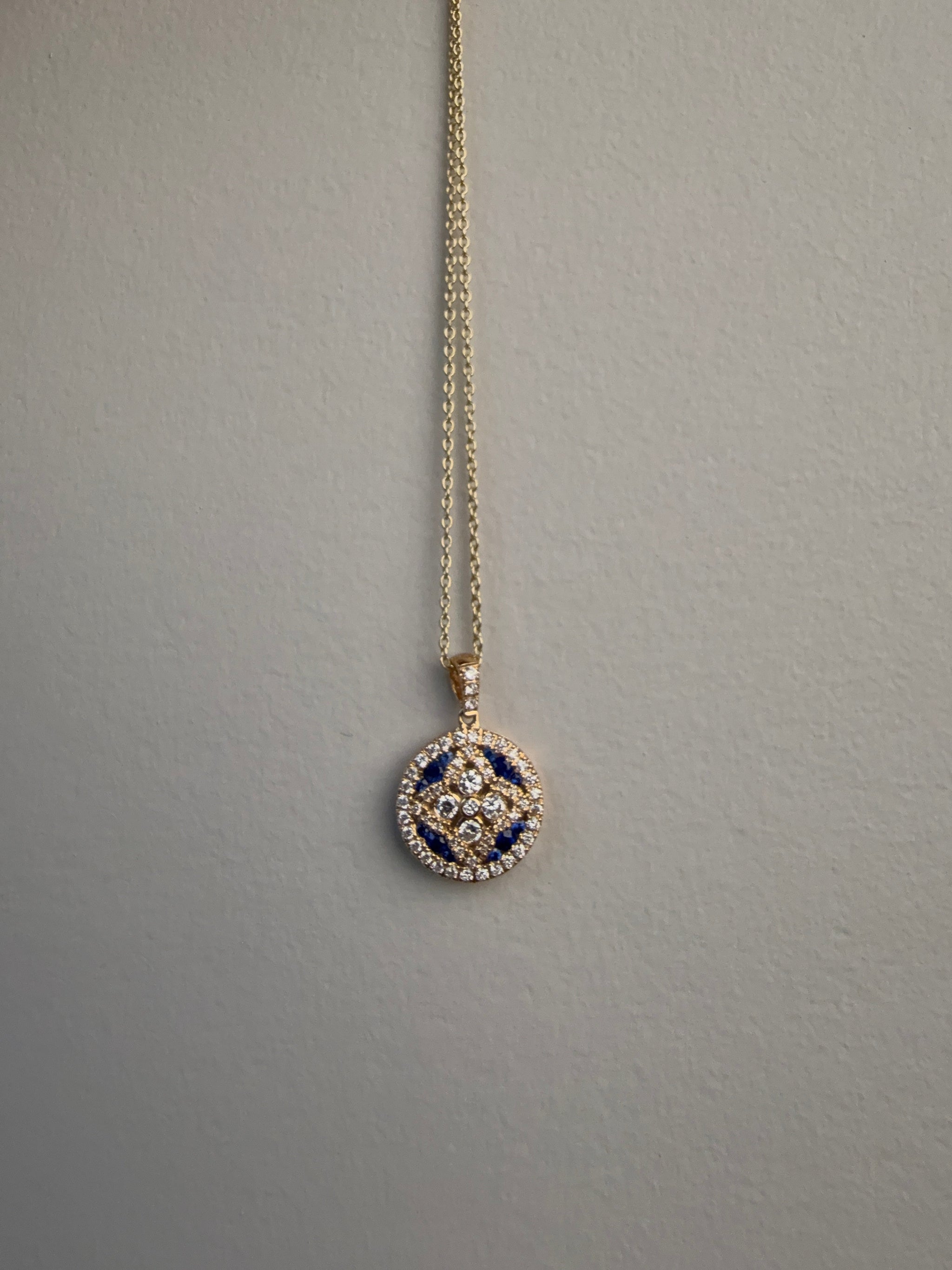 OBFJ0060 - 14k Gold Sapphire and Diamond Floral Design Necklace 8