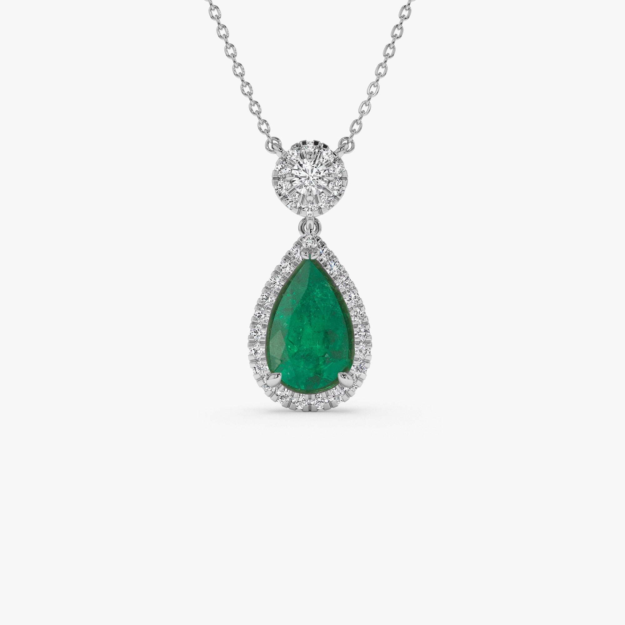 OBFJ1079 - 14k 2.00 Ctw Pear Shape Emerald and Diamond Halo Setting Necklace 6
