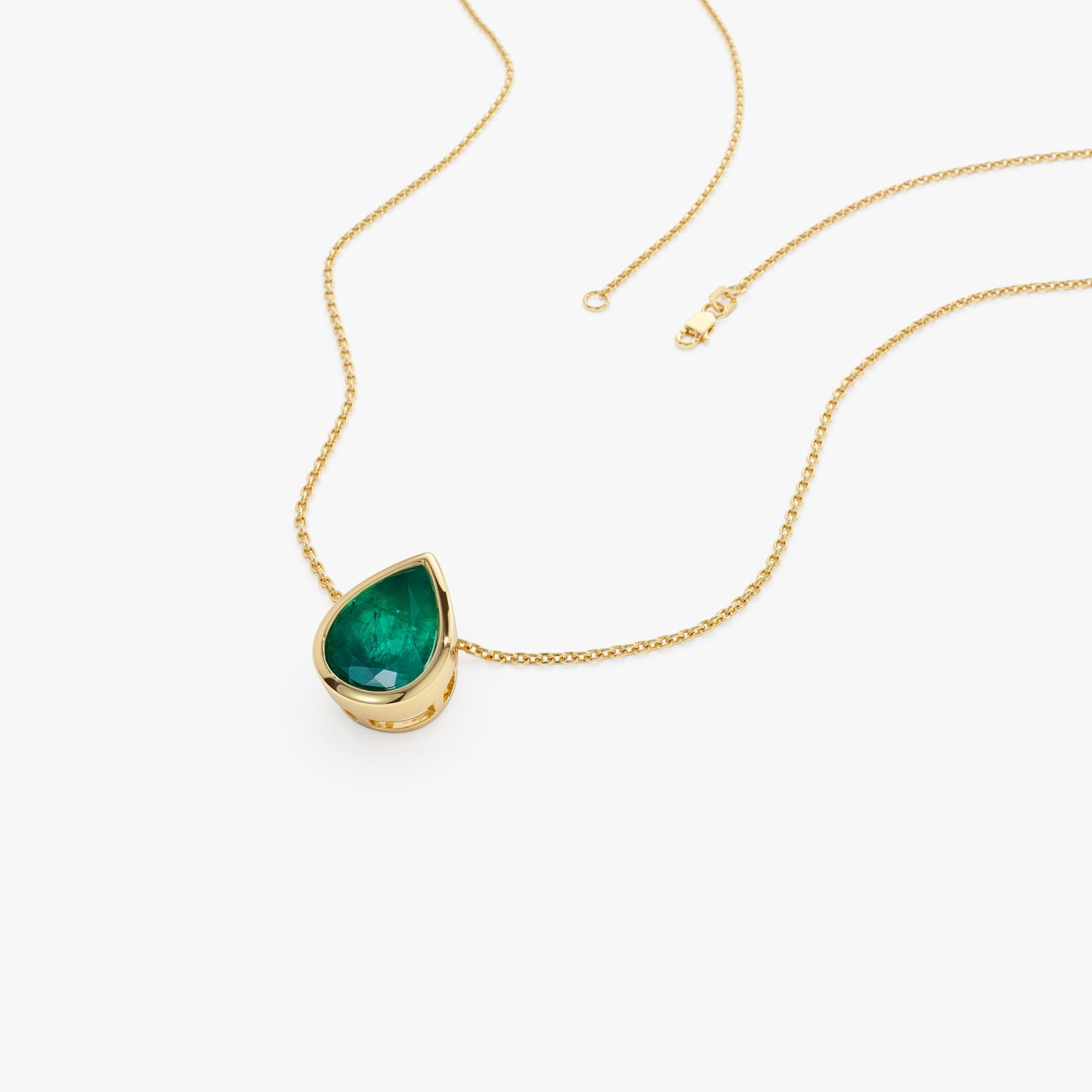OBFJ1081 - 14k 1.50-2.50 ctw Pear Shape Bezel Setting Emerald Necklace 5