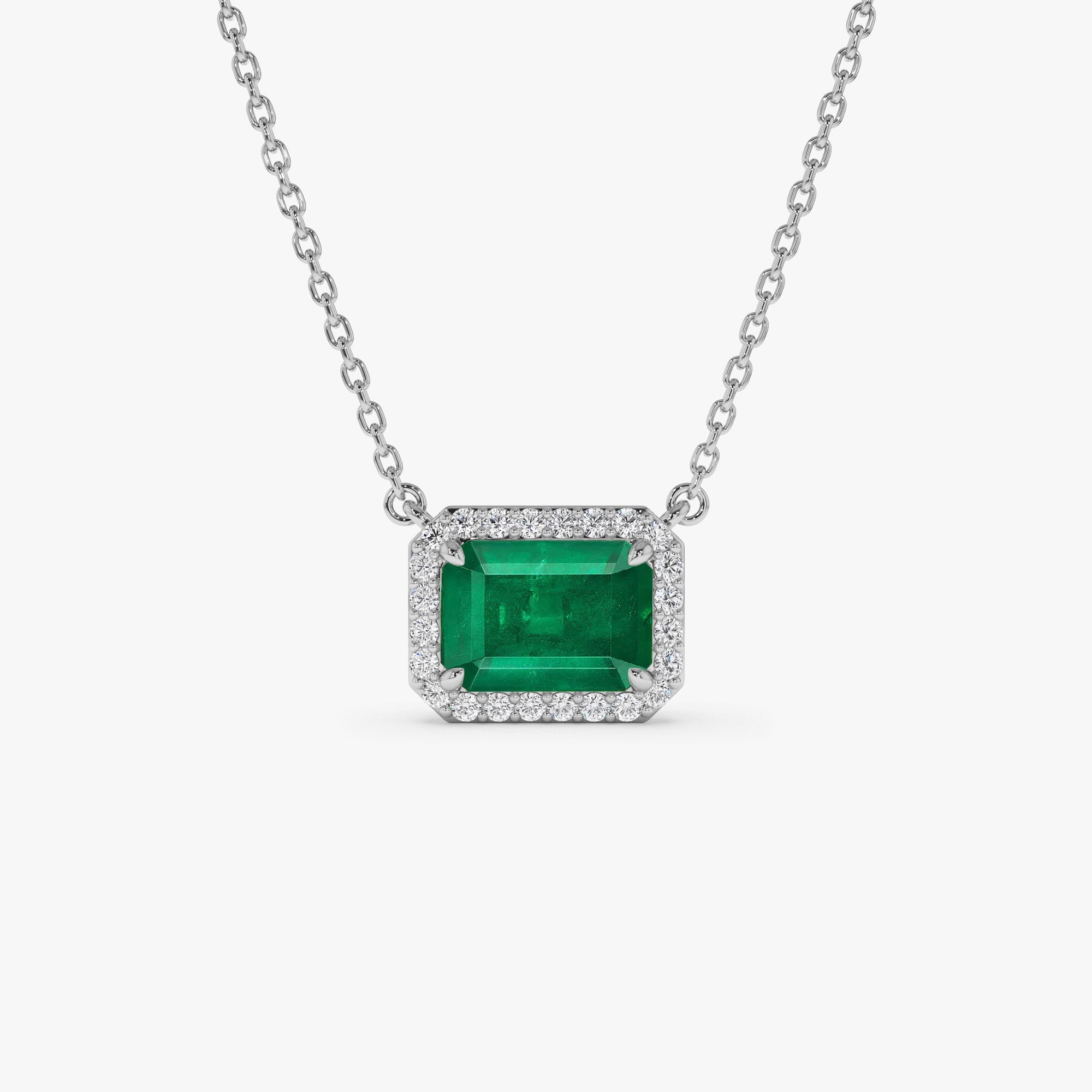 OBFJ1077 - 14k 1.00 Ctw Octagon Emerald in Diamond Halo Setting 6