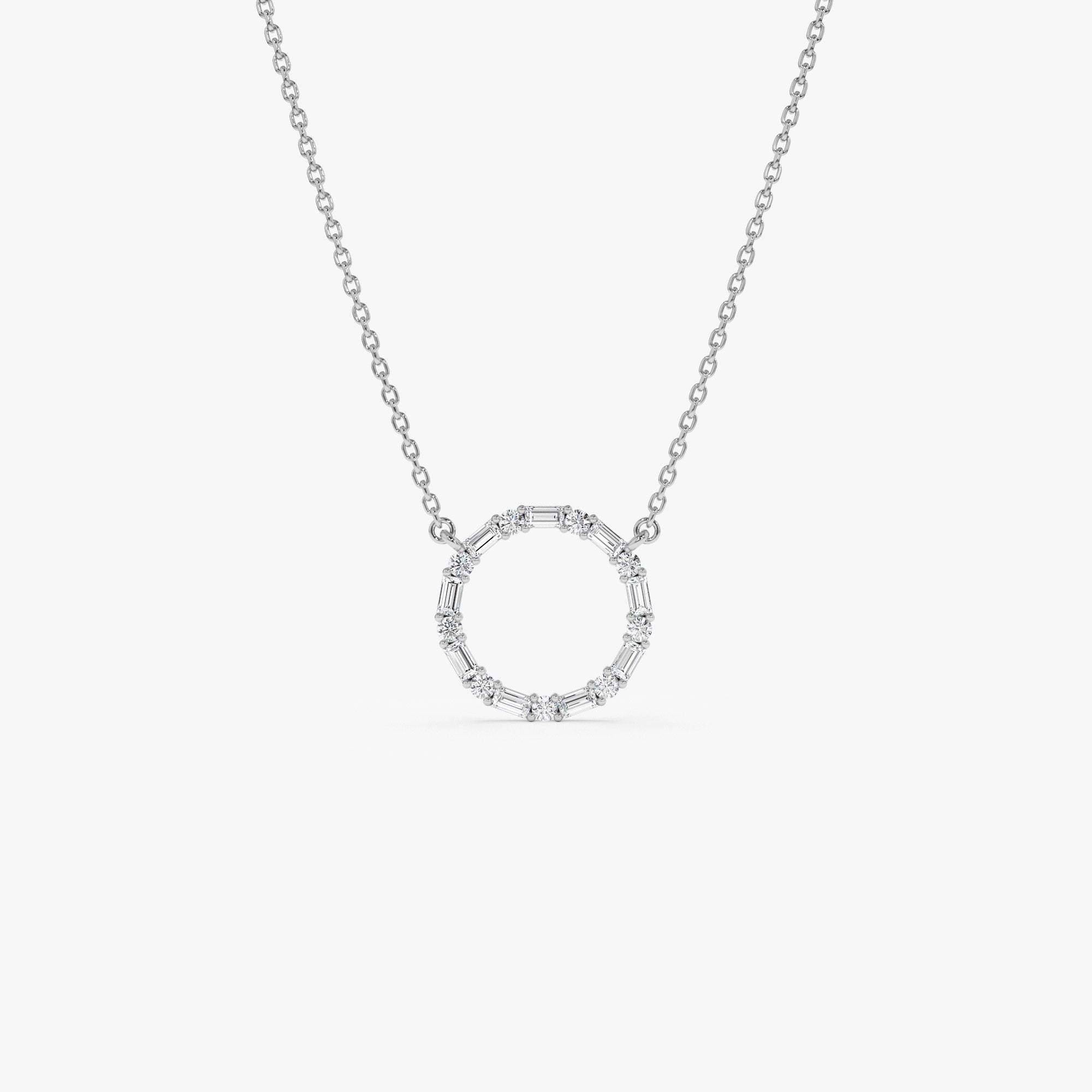 OBFJ1076 - 14k Baguette & Round Diamond Circle Necklace 9