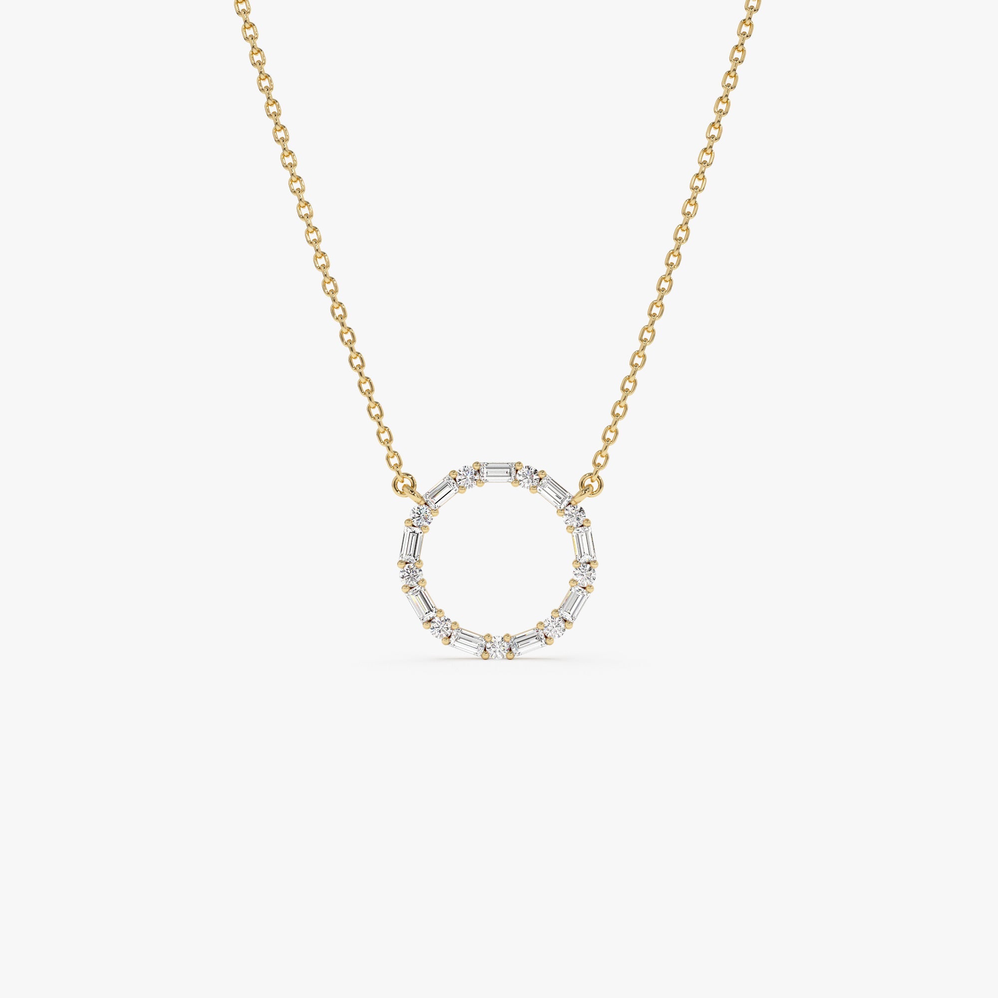 OBFJ1076 - 14k Baguette & Round Diamond Circle Necklace 1