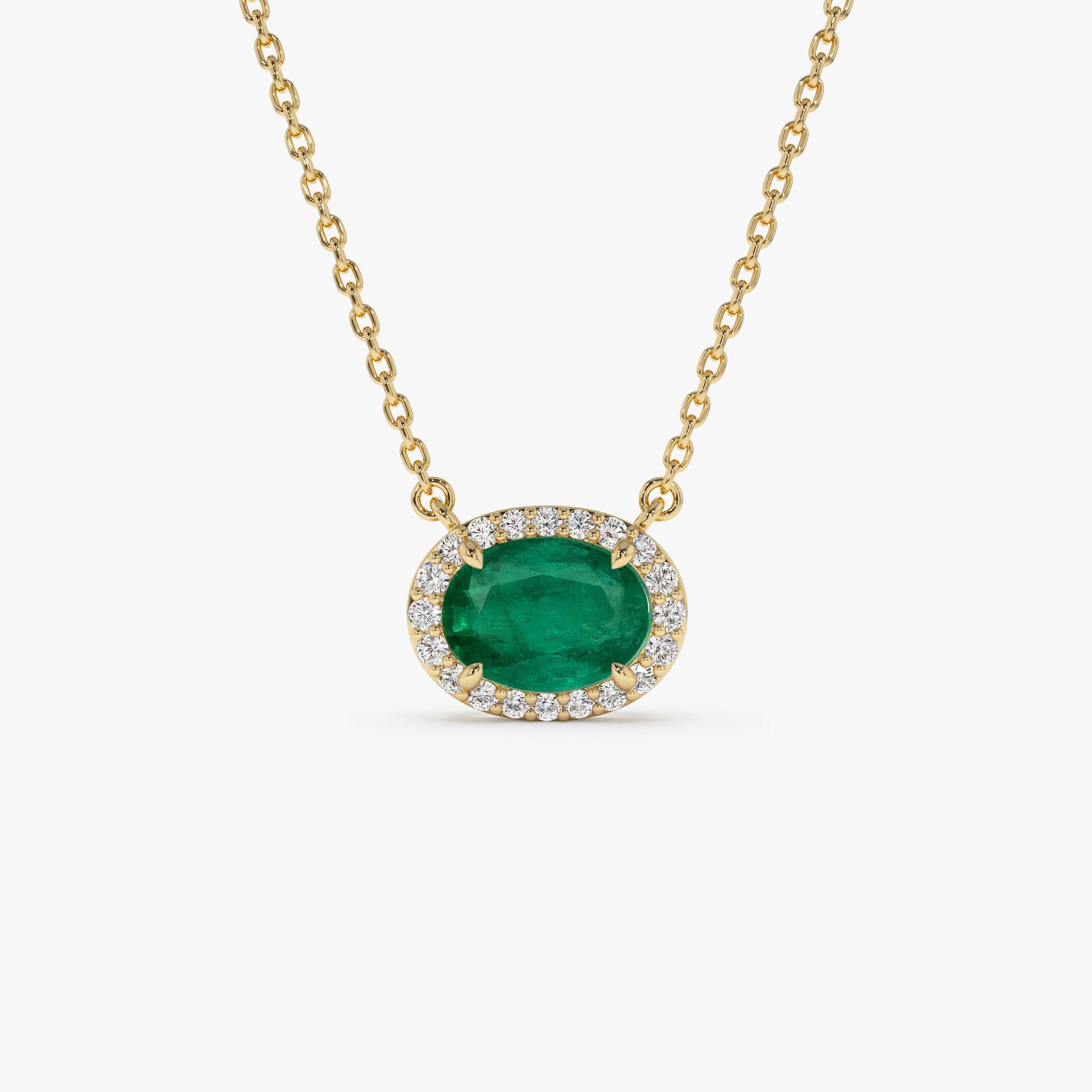 OBFJ1078 - 14k Oval Shape Emerald in Diamond Halo Setting 1