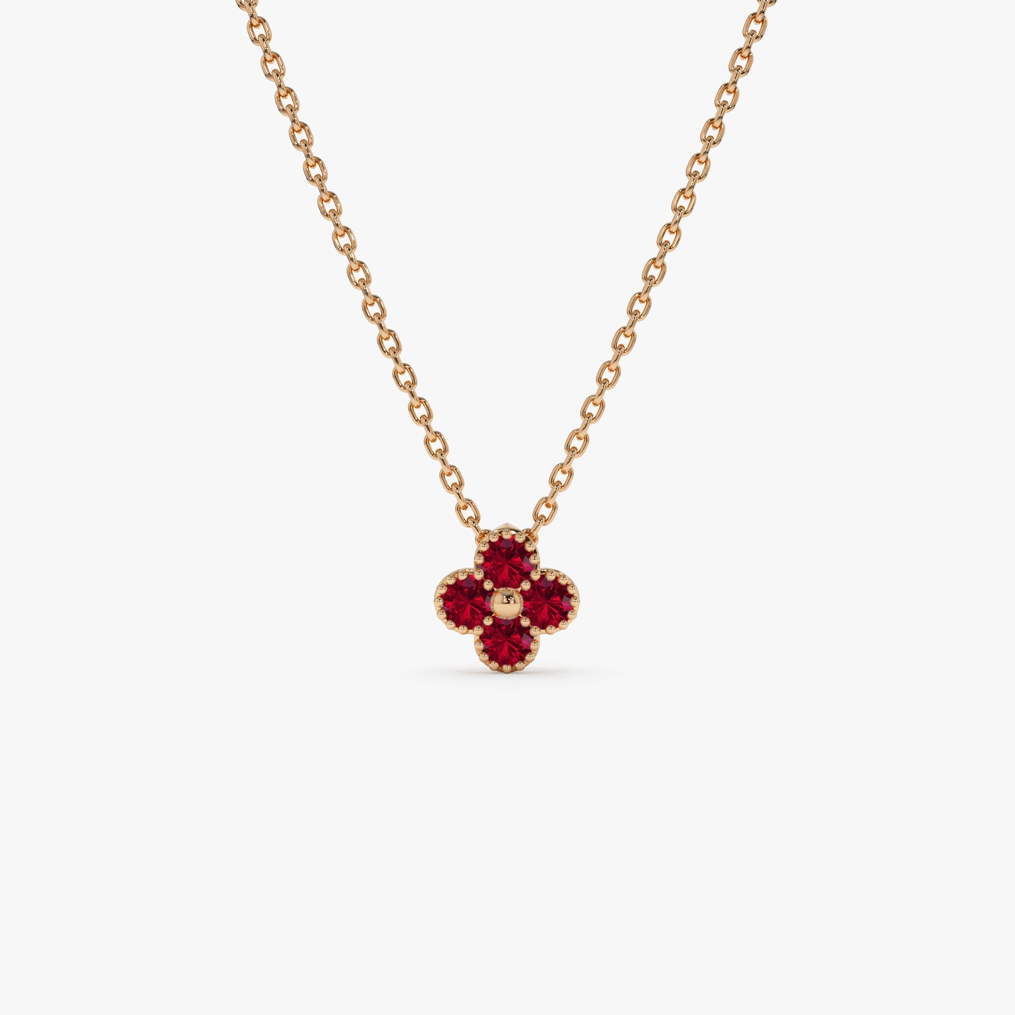 OBFJ1028 - 14k Ruby Clover Beaded Necklace 6