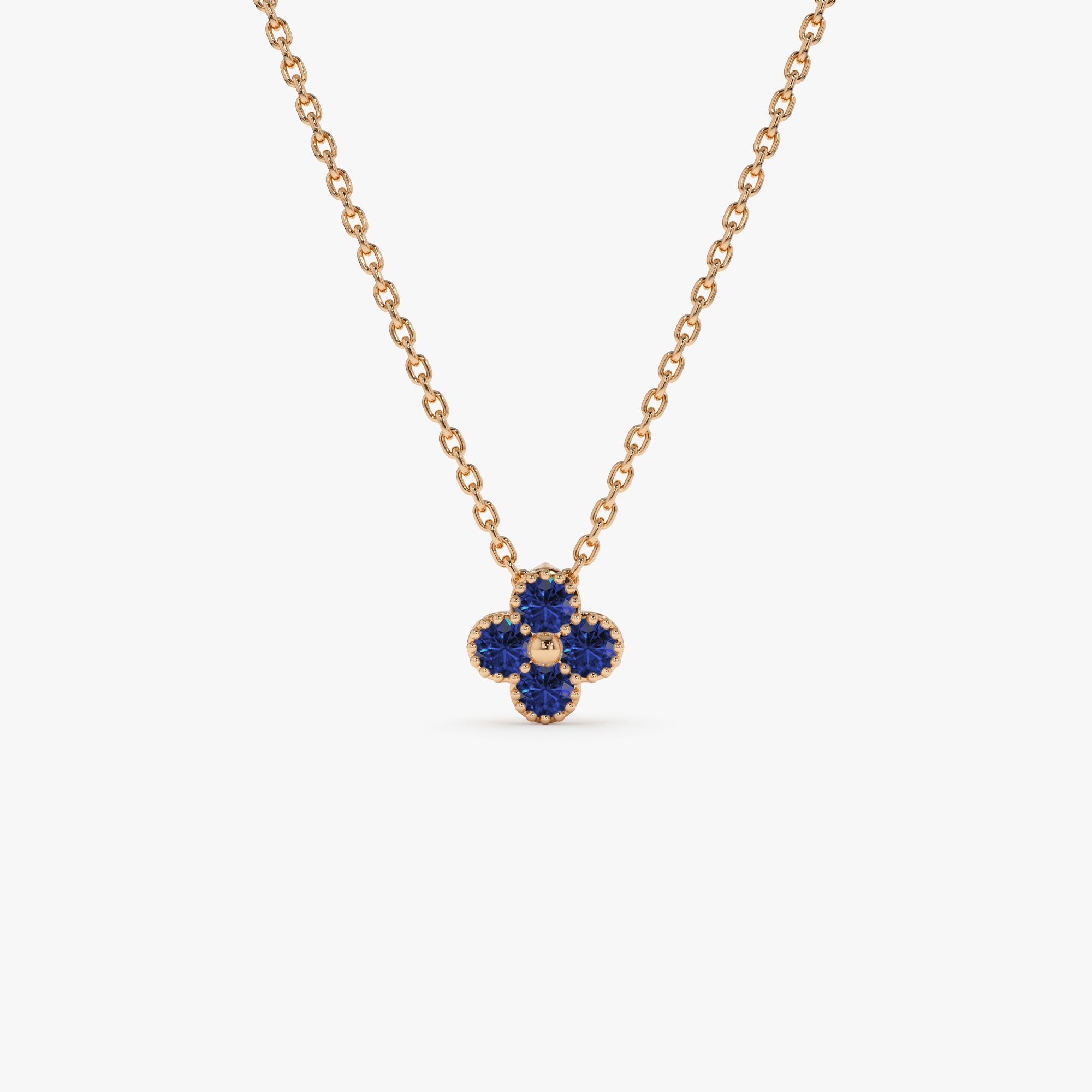 OBFJ1027 - 14k Sapphire Clover Beaded Necklace 5