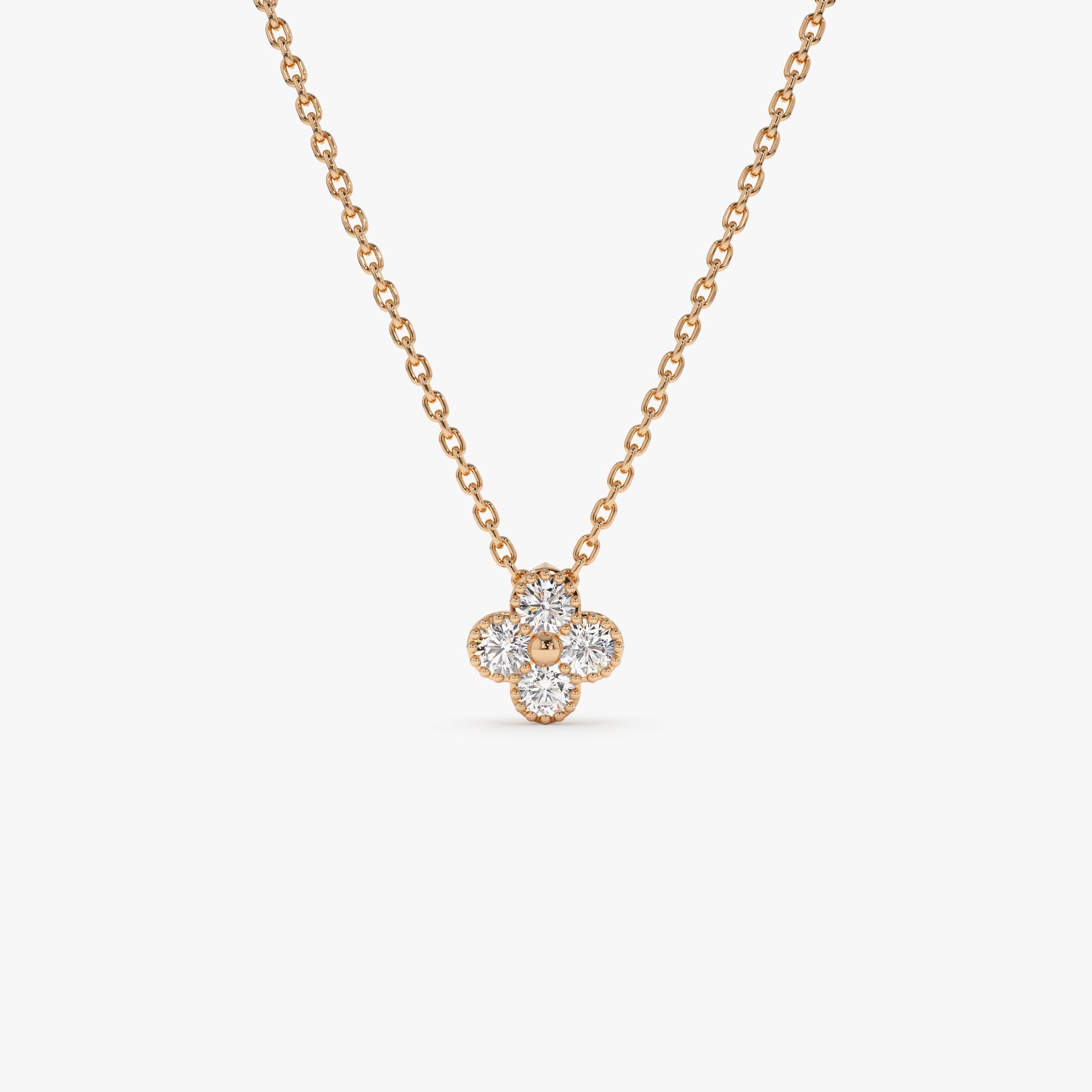 OBFJ1030 - 14k Diamond Clover Beaded Necklace 7
