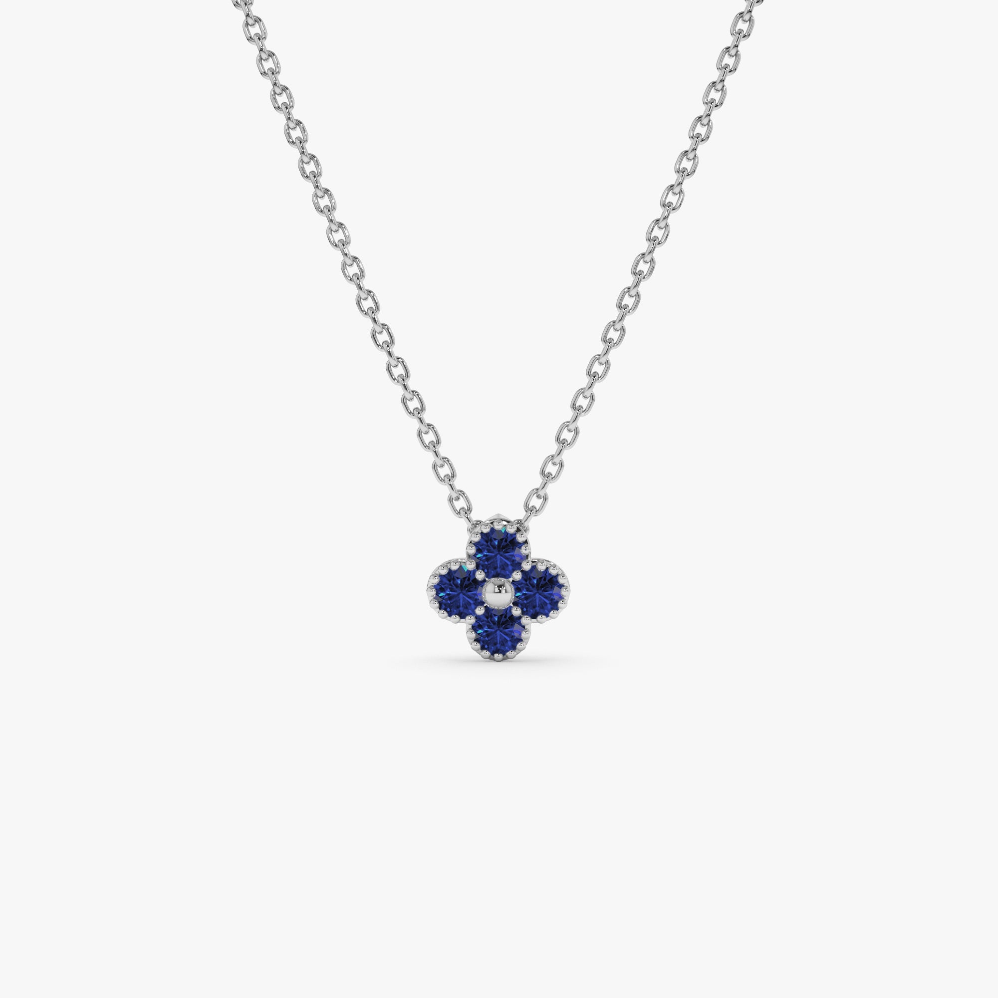 OBFJ1027 - 14k Sapphire Clover Beaded Necklace 6