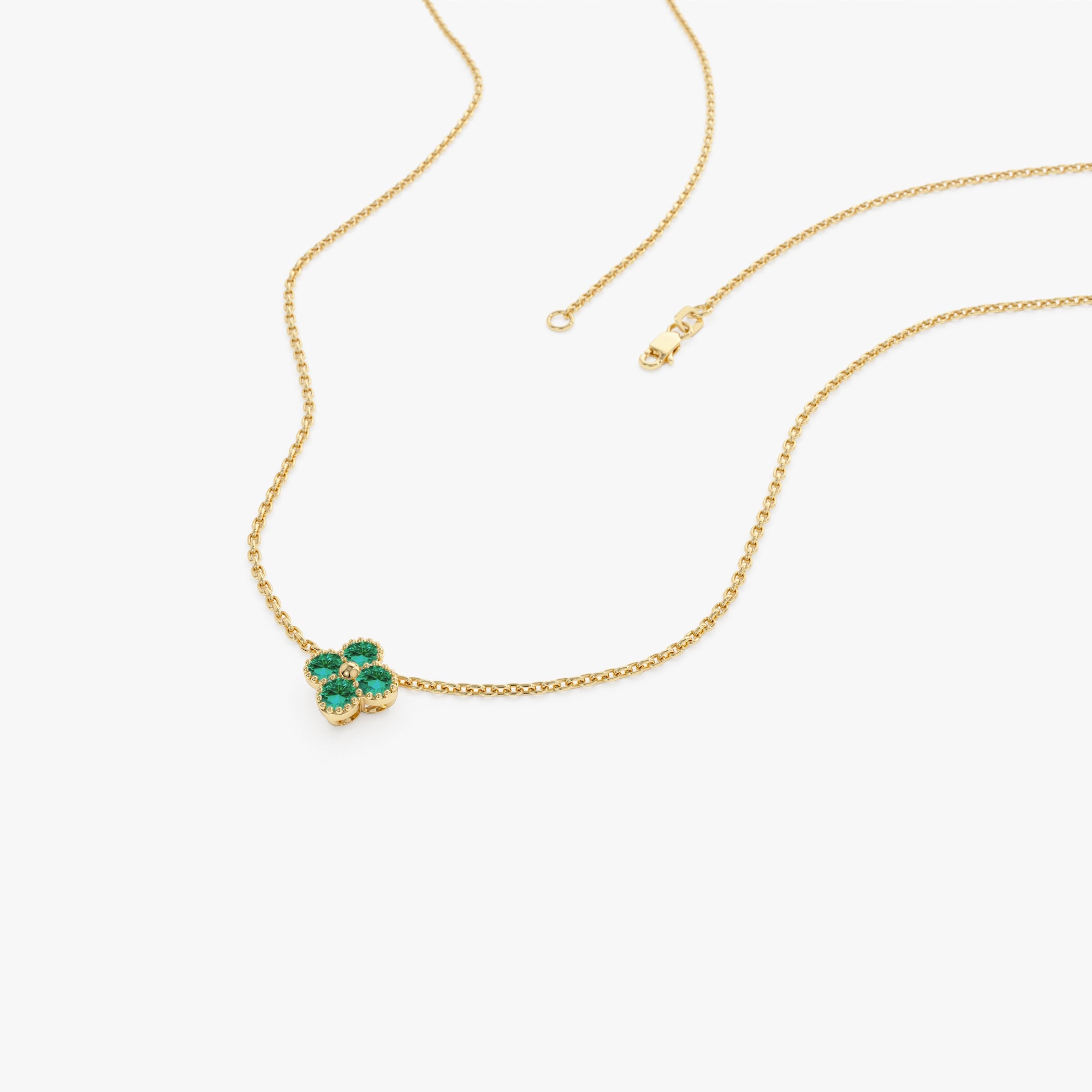 OBFJ1029 - 14k Emerald Clover Beaded Necklace 7