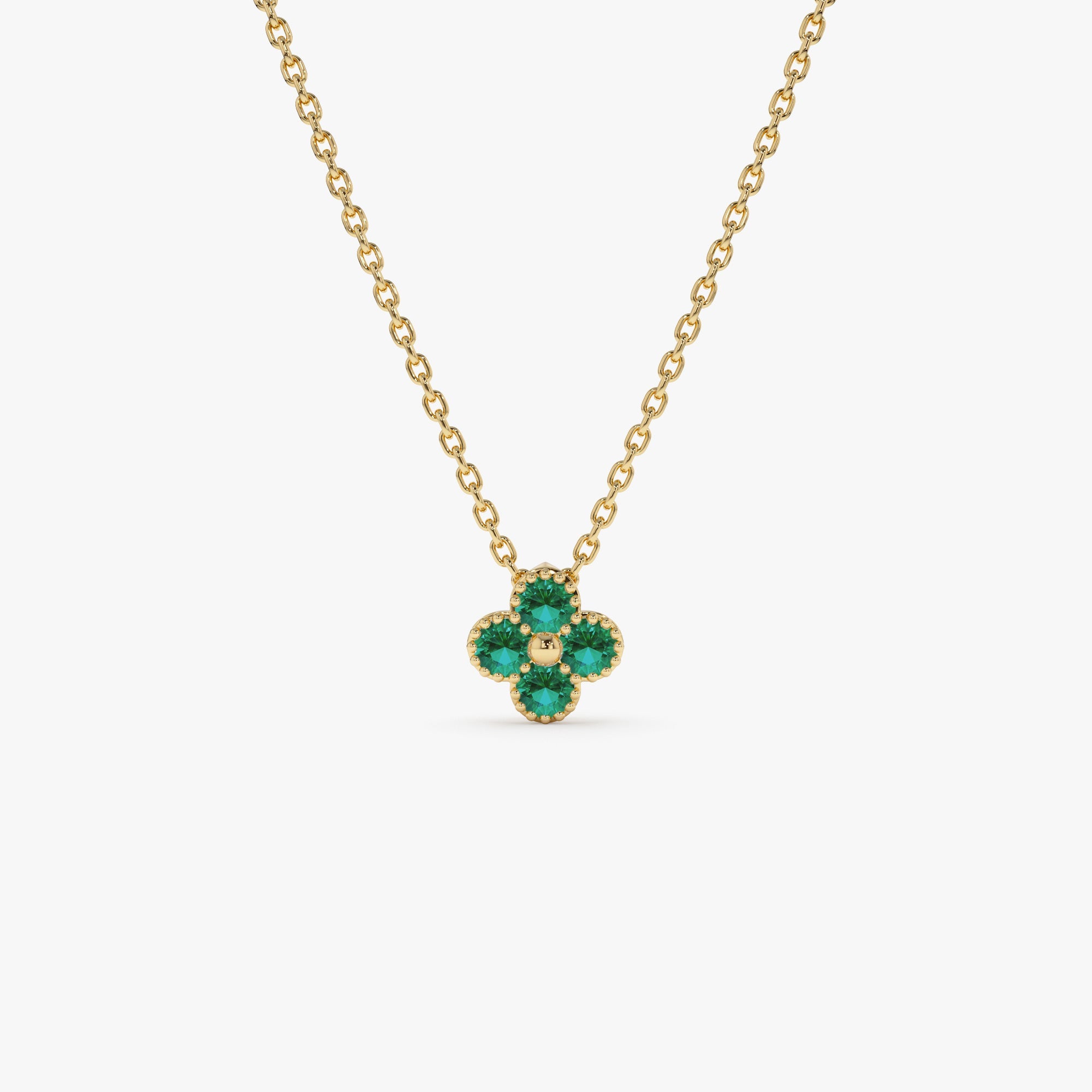 OBFJ1029 - 14k Emerald Clover Beaded Necklace 1