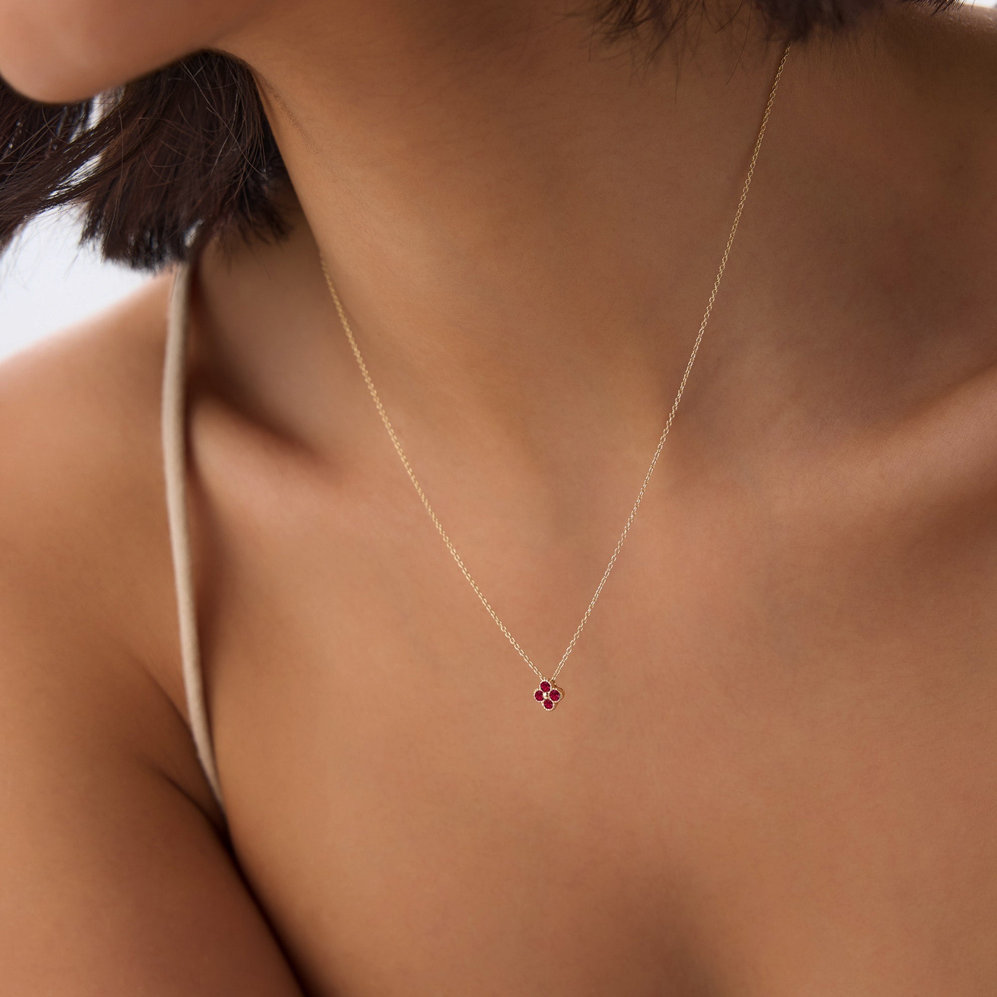 OBFJ1028 - 14k Ruby Clover Beaded Necklace 3