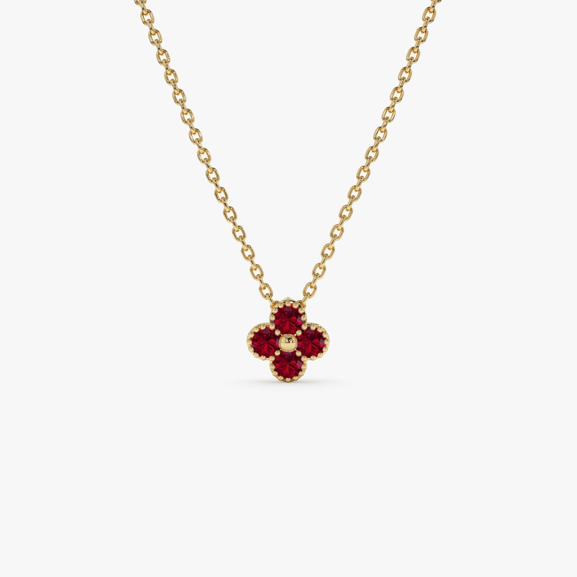 OBFJ1028 - 14k Ruby Clover Beaded Necklace 1