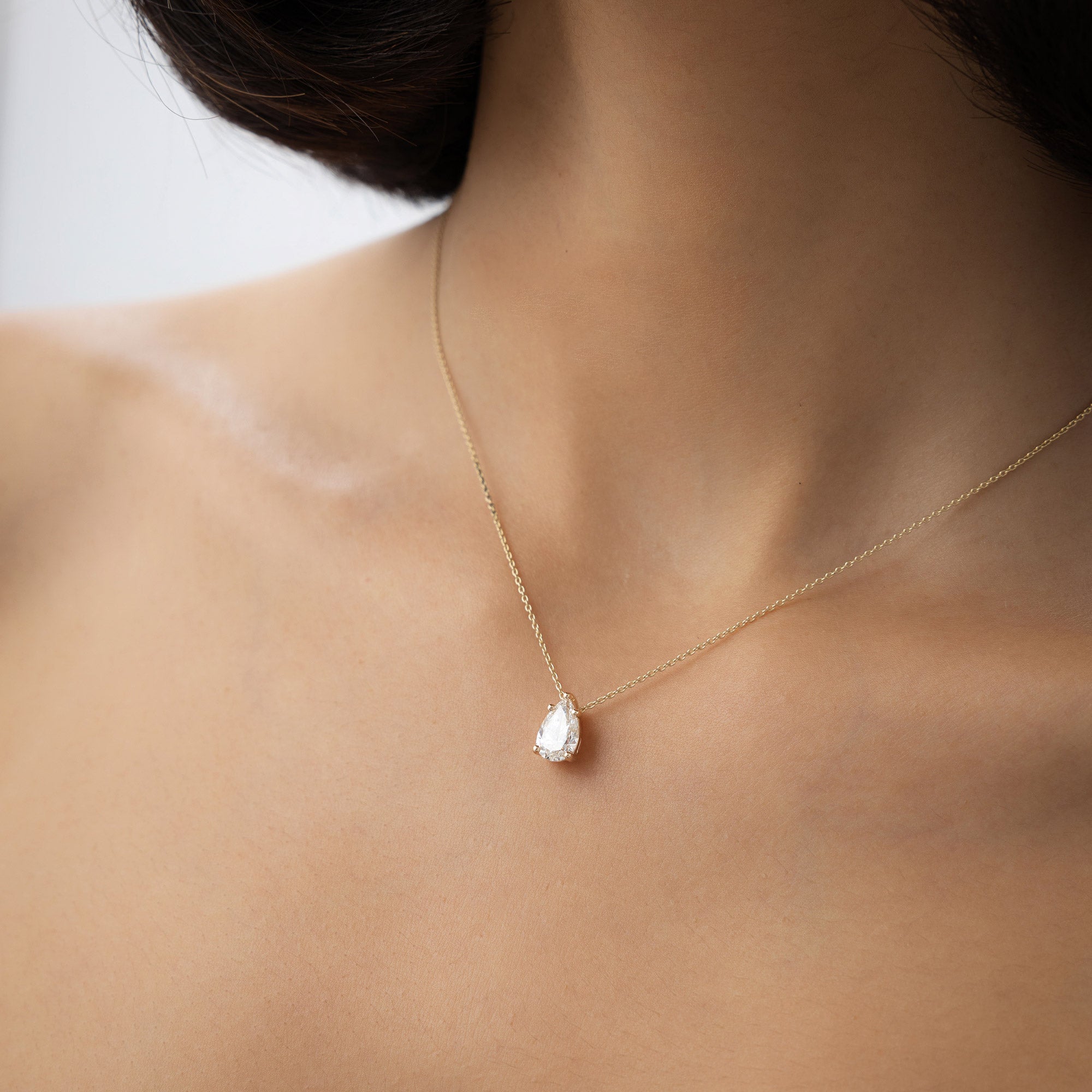 OBFJ1021 - 1.25 ctw 14k Five Prong Pear Shaped Lab Grown Diamond Necklace - Gianna 2