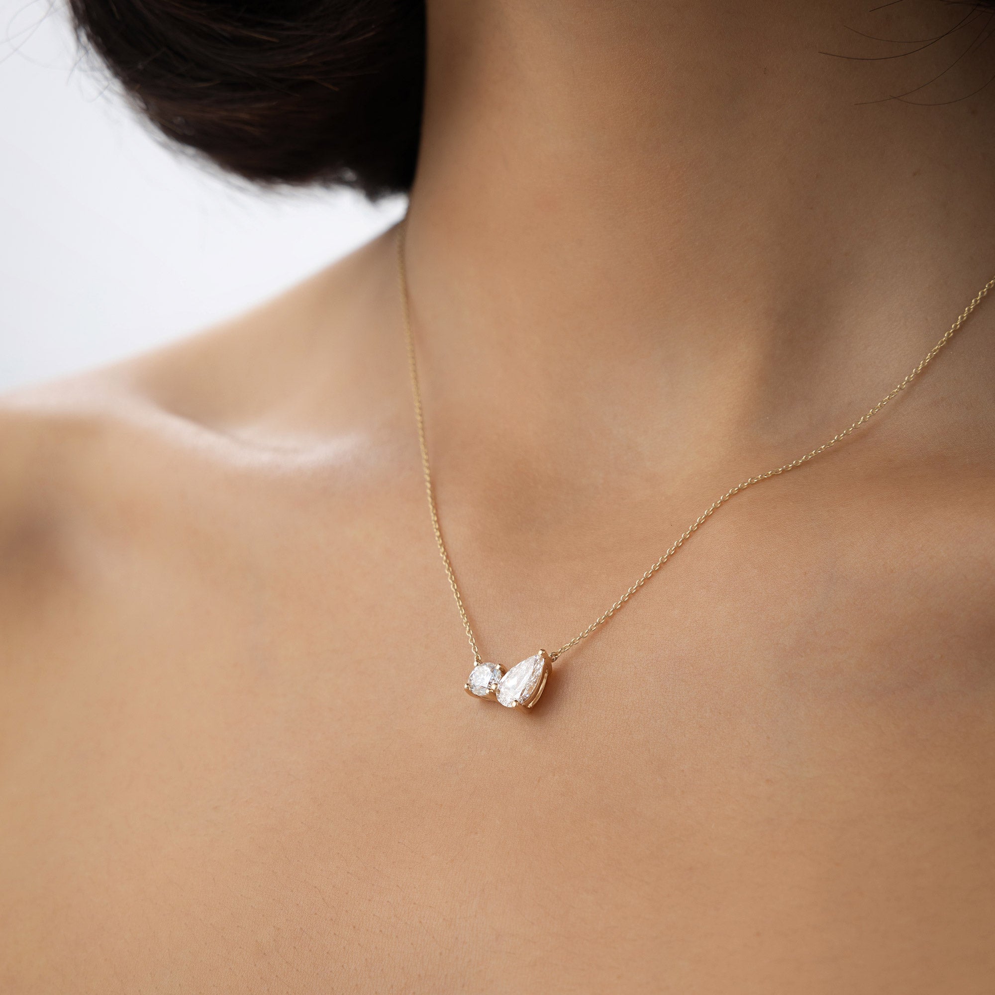 OBFJ0970 - 1.55 ctw 14k Pear Shaped and Round Lab Grown Diamond Neklace - Maria 4