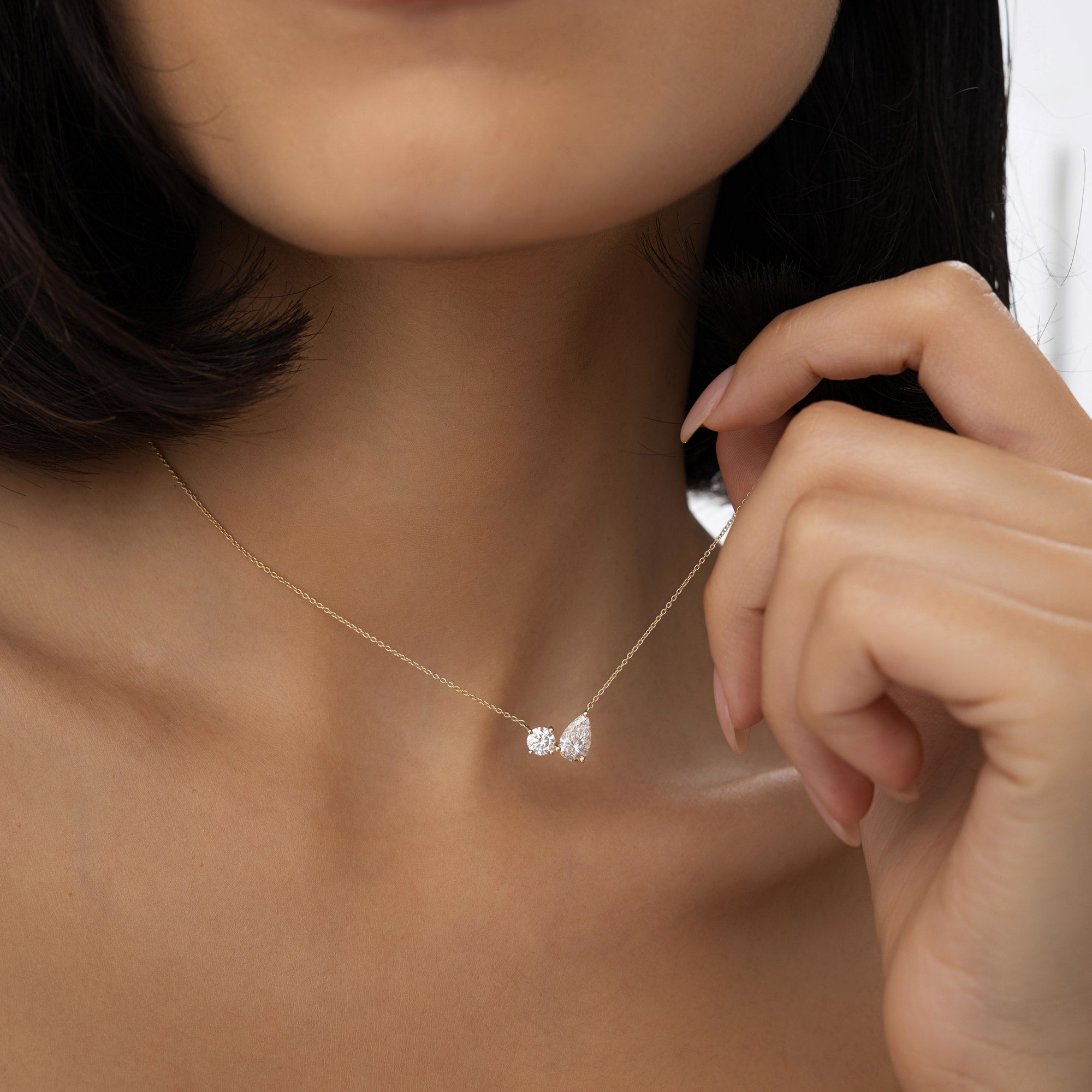 OBFJ0970 - 1.55 ctw 14k Pear Shaped and Round Lab Grown Diamond Neklace - Maria 5
