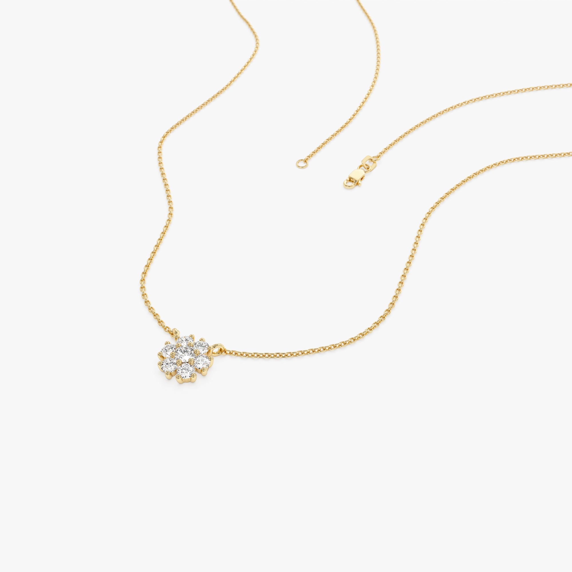 OBFJ1011 - 14k Cluster Flower Diamond Necklace 8