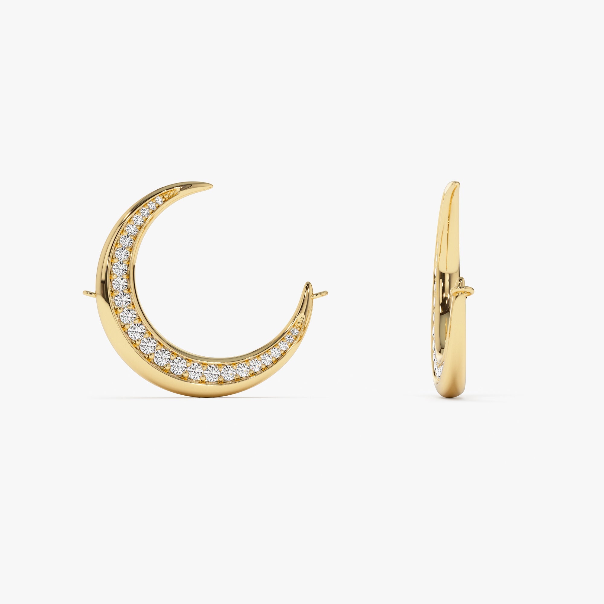 OBFJ1003 - 14k Large Diamond Crescent Moon Necklace 8