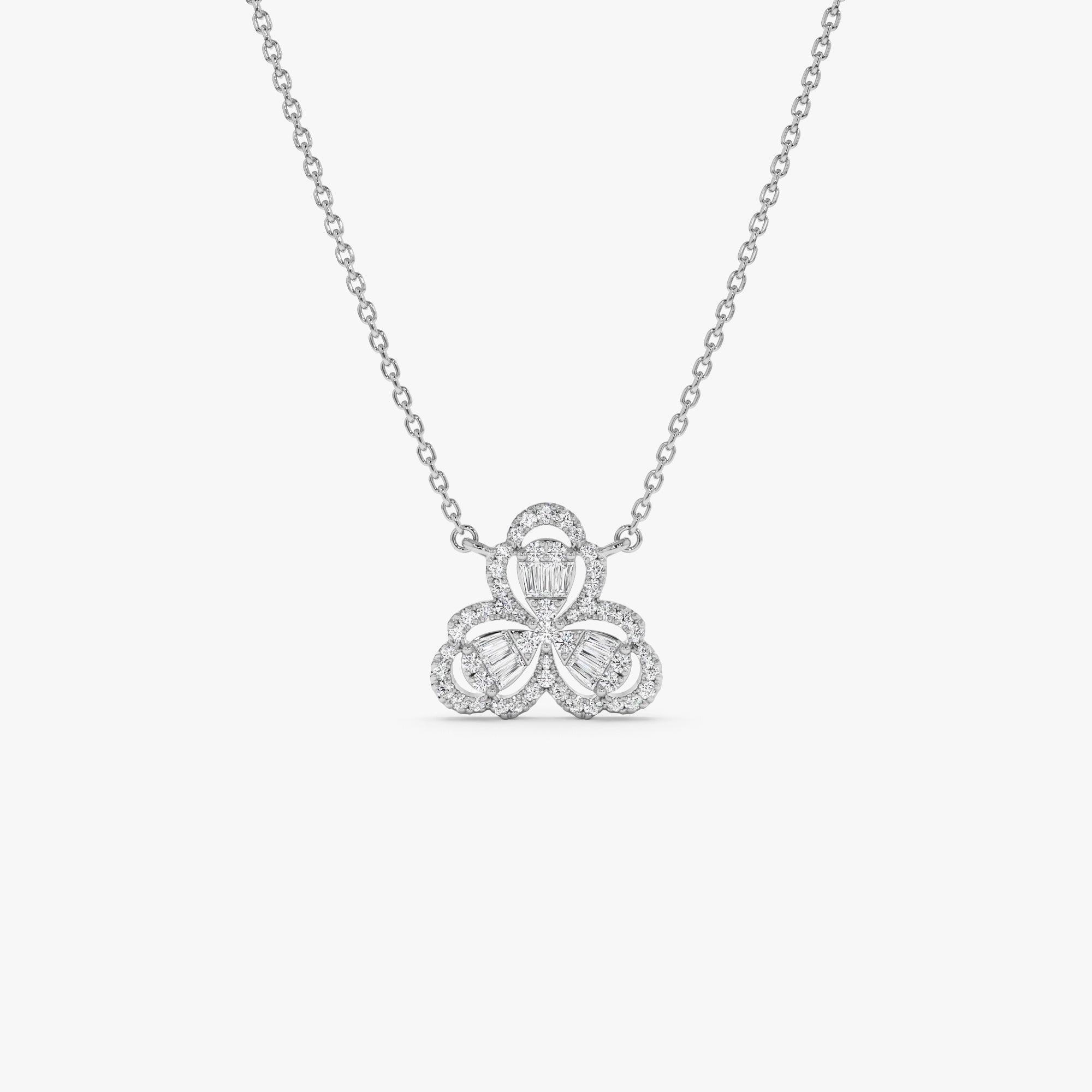 OBFJ0904 - 14K Gold Clover Baguette Diamond Necklace 7