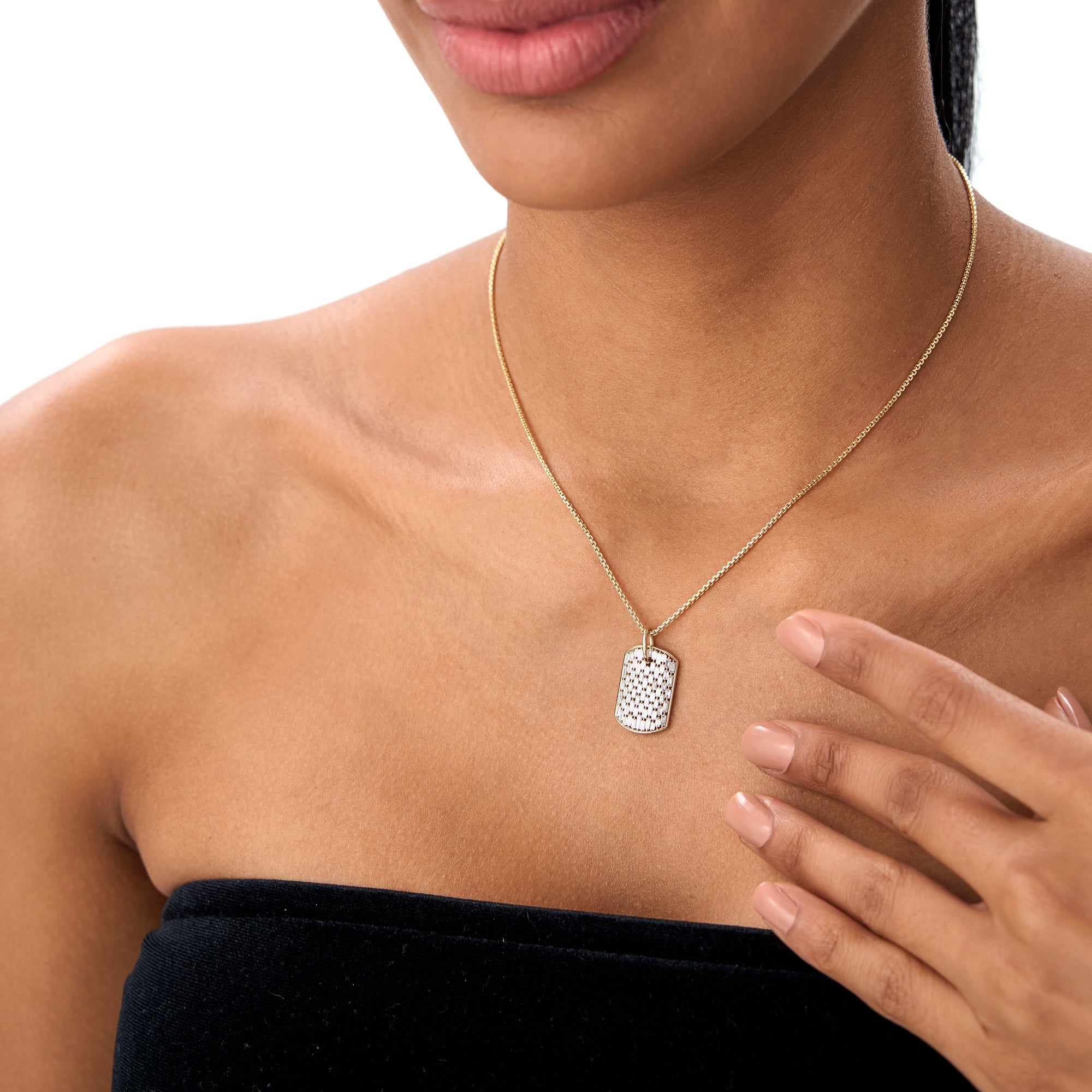 OBFJ0867 - 14K Baguette Diamond Dog Tag Pendant 5