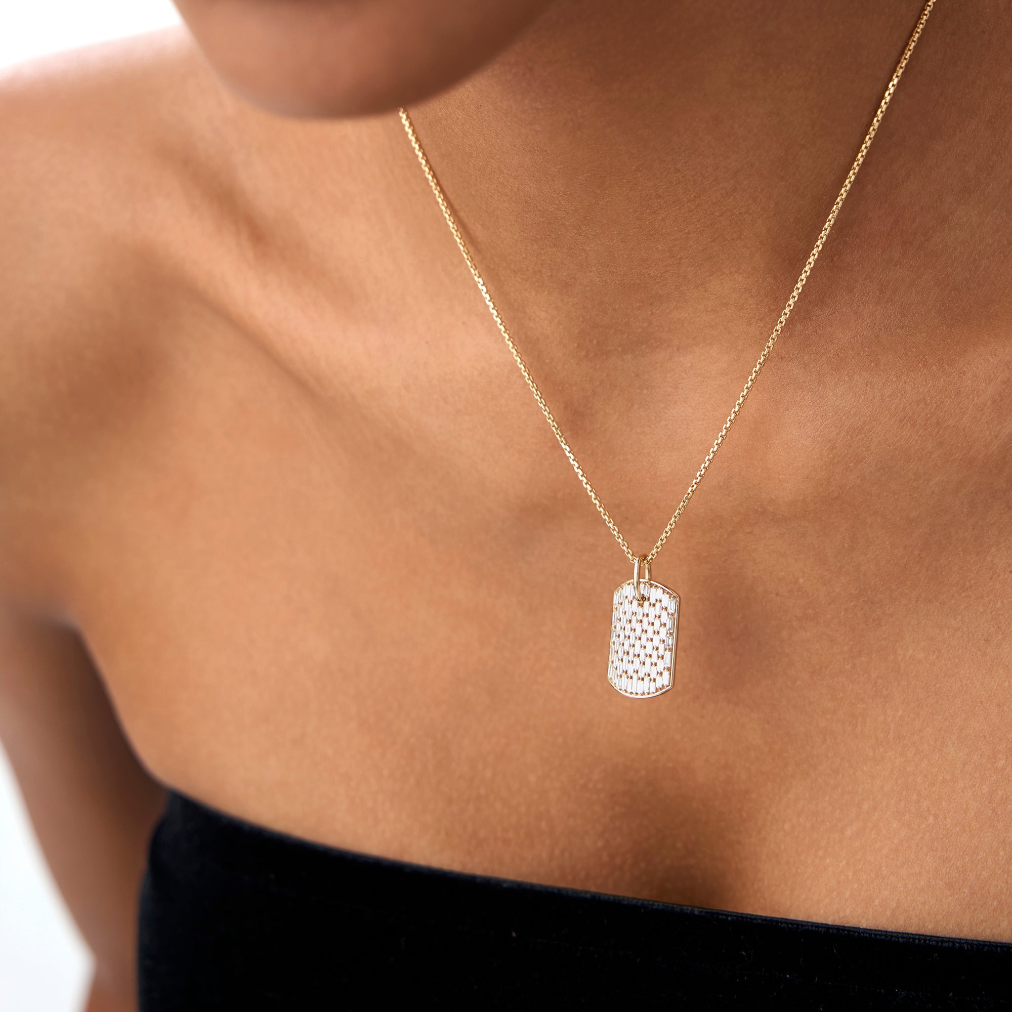 OBFJ0867 - 14K Baguette Diamond Dog Tag Pendant 2