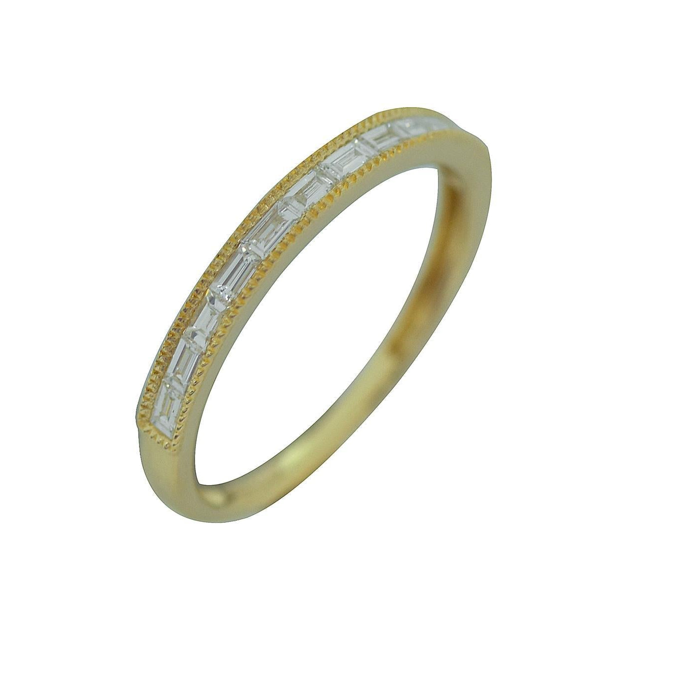 OBFJ0084 - 14K Gold Channel Set Baguette Milgrain Edge Wedding Band 1
