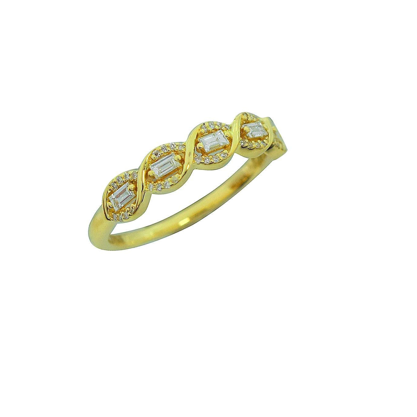 OBFJ0086 - 14K Gold Baguette Halo Twist Ring 1