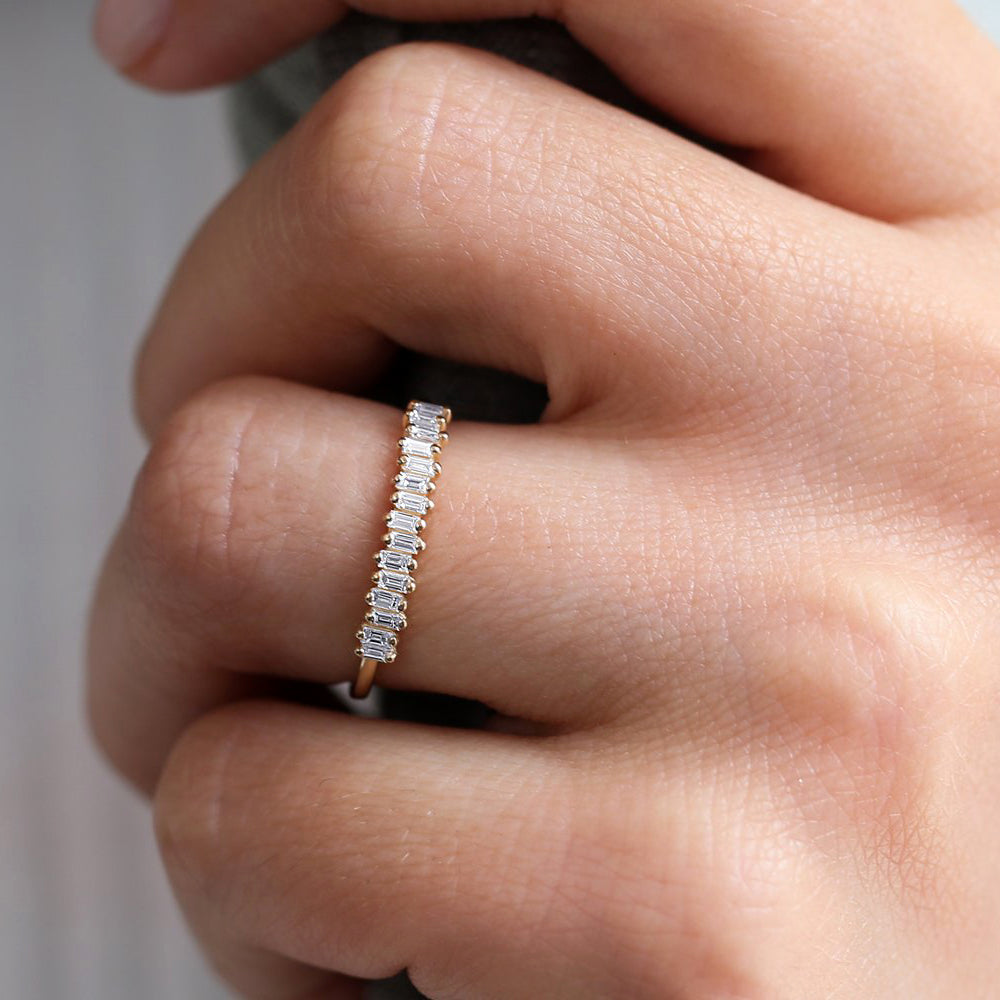OBFJ1793 - 14K Gold Stackable Vertical Baguette Diamond Ring 2