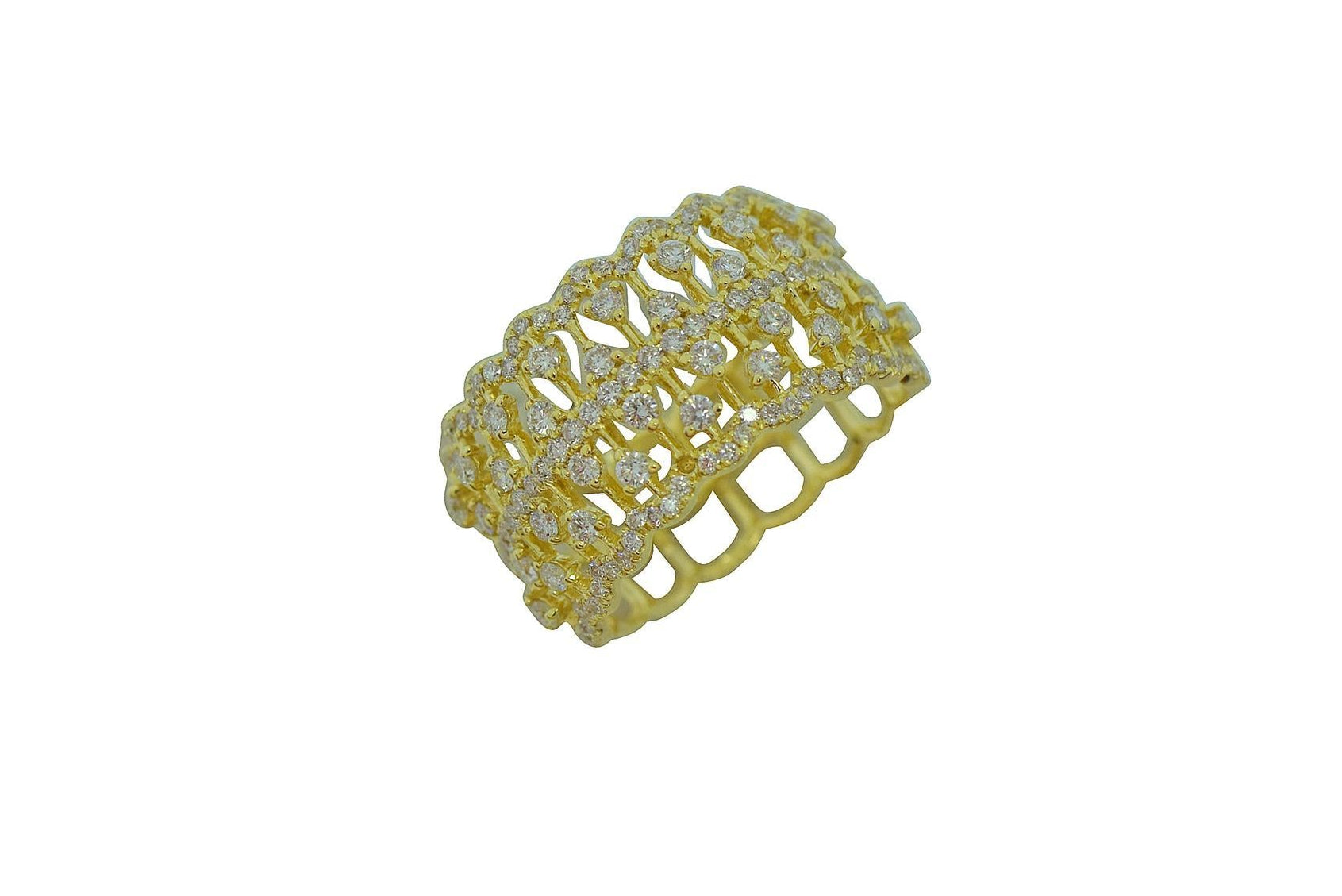 OBFJ0067 - 14K Gold Multi Row Open Gallery Diamond Statement Band Ring 1