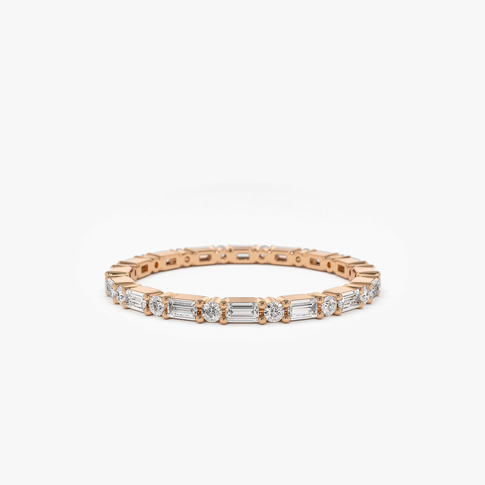 OBFJ1792 - 14k Alternating Baguette & Round Diamond Full Eternity Ring 4