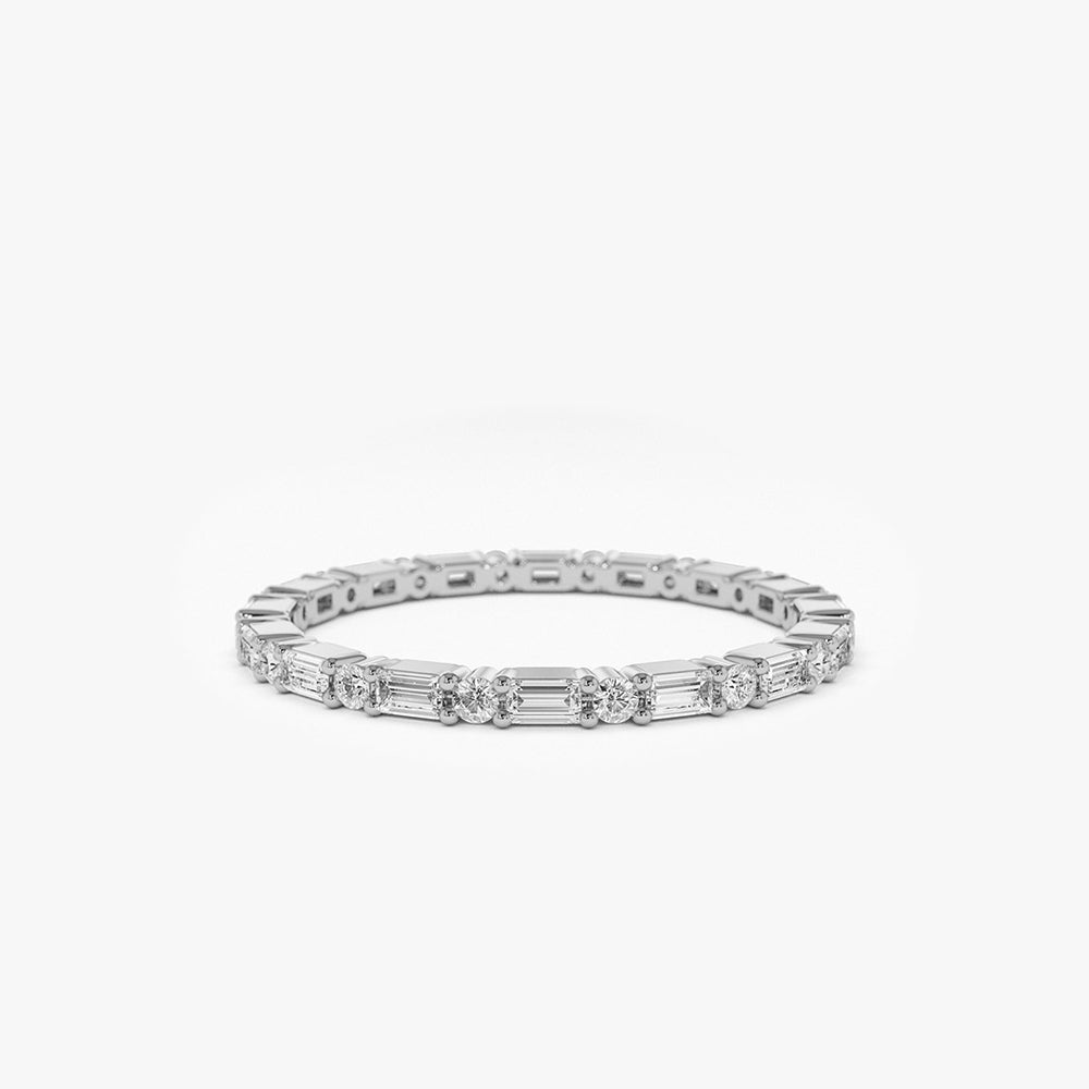 OBFJ1792 - 14k Alternating Baguette & Round Diamond Full Eternity Ring 5