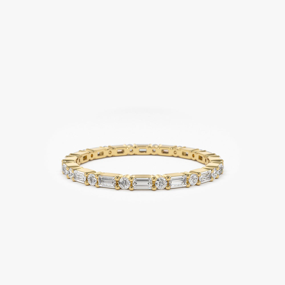 OBFJ1792 - 14k Alternating Baguette & Round Diamond Full Eternity Ring 1