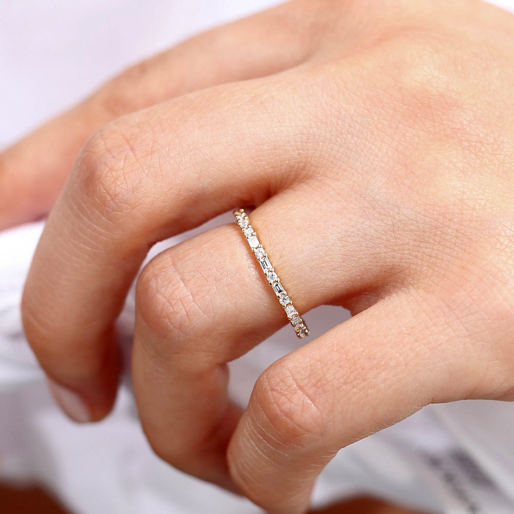 OBFJ1792 - 14k Alternating Baguette & Round Diamond Full Eternity Ring 3