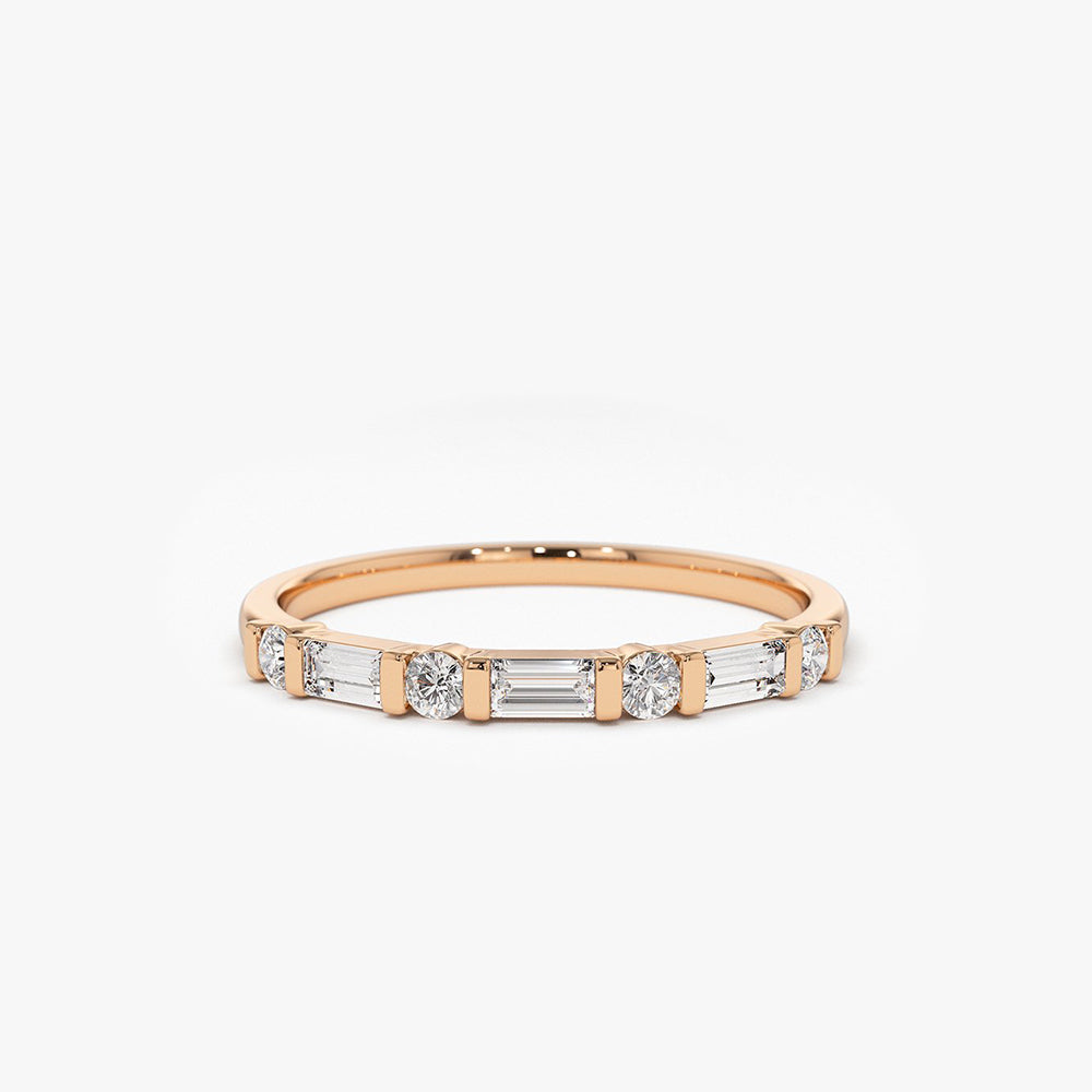 OBFJ1801 - 14K Alternating Baguette and Round Diamond Wedding Ring 6