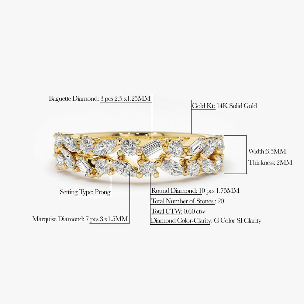 OBFJ1796 - 14K Marquise Baguette and Round Diamond Anniversary Band 7