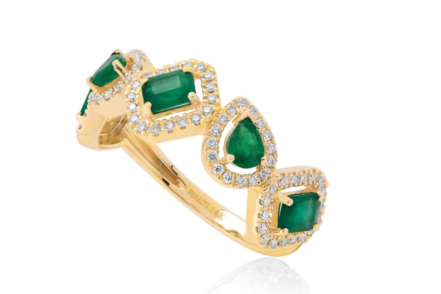 OBFJ0075 - 14K Gold Mixed shape Emerald and Diamond Statement Ring 1