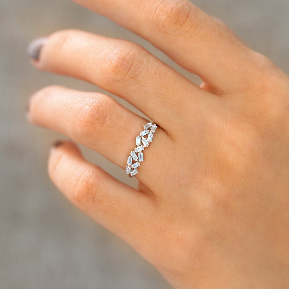 OBFJ1812 - 14K Stackable Baguette Diamond Cluster Ring 3