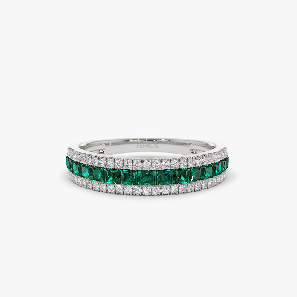 OBFJ2005 - 14k  Half Eternity Square Emerald Anniversary Ring 8