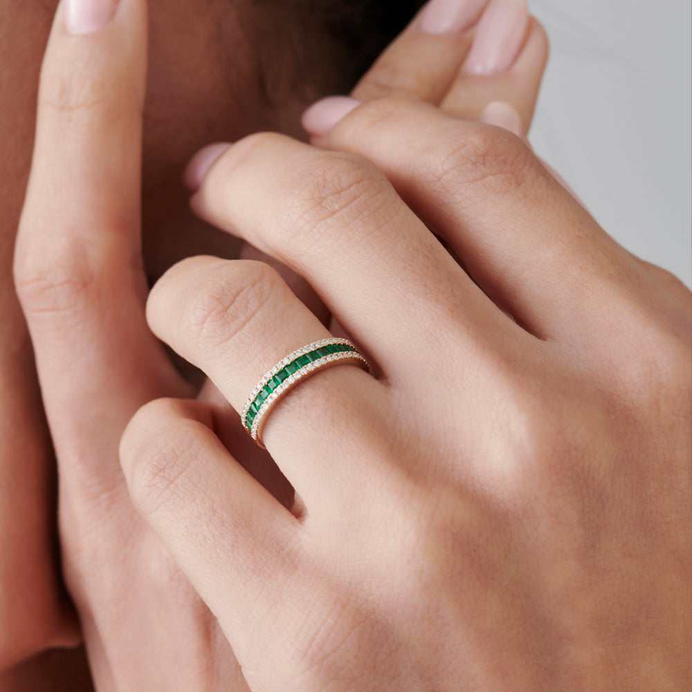 OBFJ2005 - 14k  Half Eternity Square Emerald Anniversary Ring 6