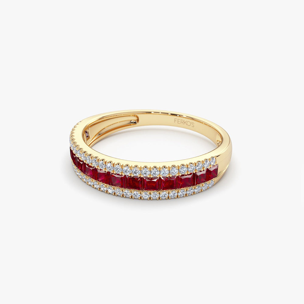 OBFJ2027 - 14k Half Eternity Square Ruby Anniversary Ring 8