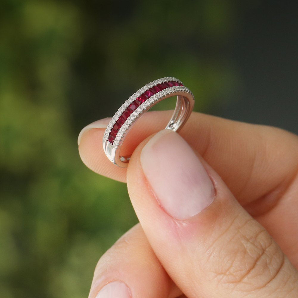 OBFJ2027 - 14k Half Eternity Square Ruby Anniversary Ring 5
