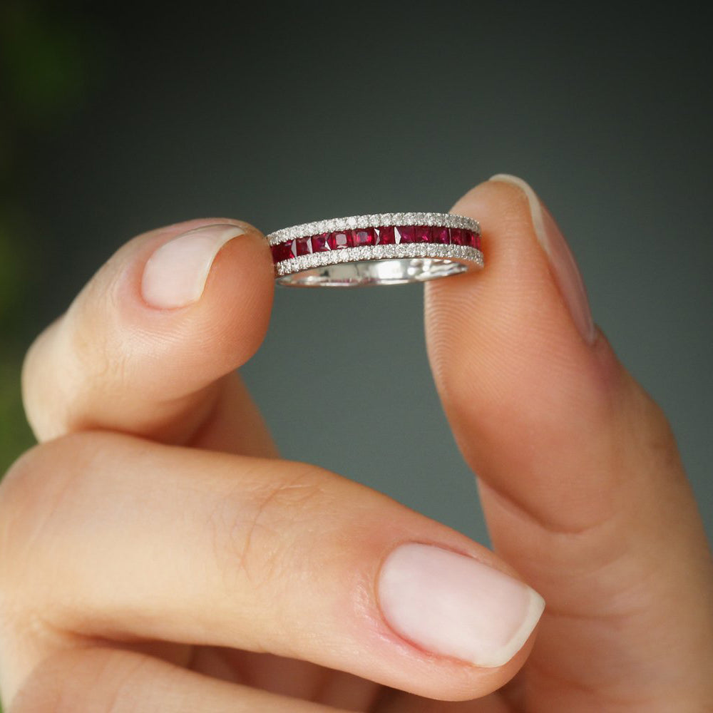 OBFJ2027 - 14k Half Eternity Square Ruby Anniversary Ring 2