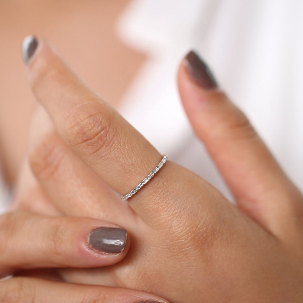 OBFJ1810 - 14K Ultra Thin Half Eternity Baguette Diamond Stackable Ring 2