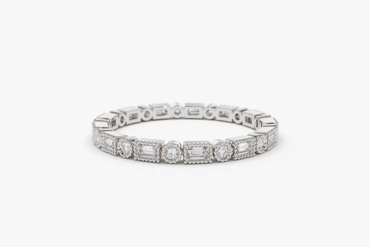 OBFJ1898 - 14K Baguette & Round Diamond Milgrain Bezel Full Eternity Ring 12
