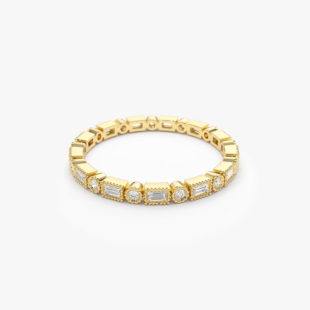 OBFJ1898 - 14K Baguette & Round Diamond Milgrain Bezel Full Eternity Ring 7