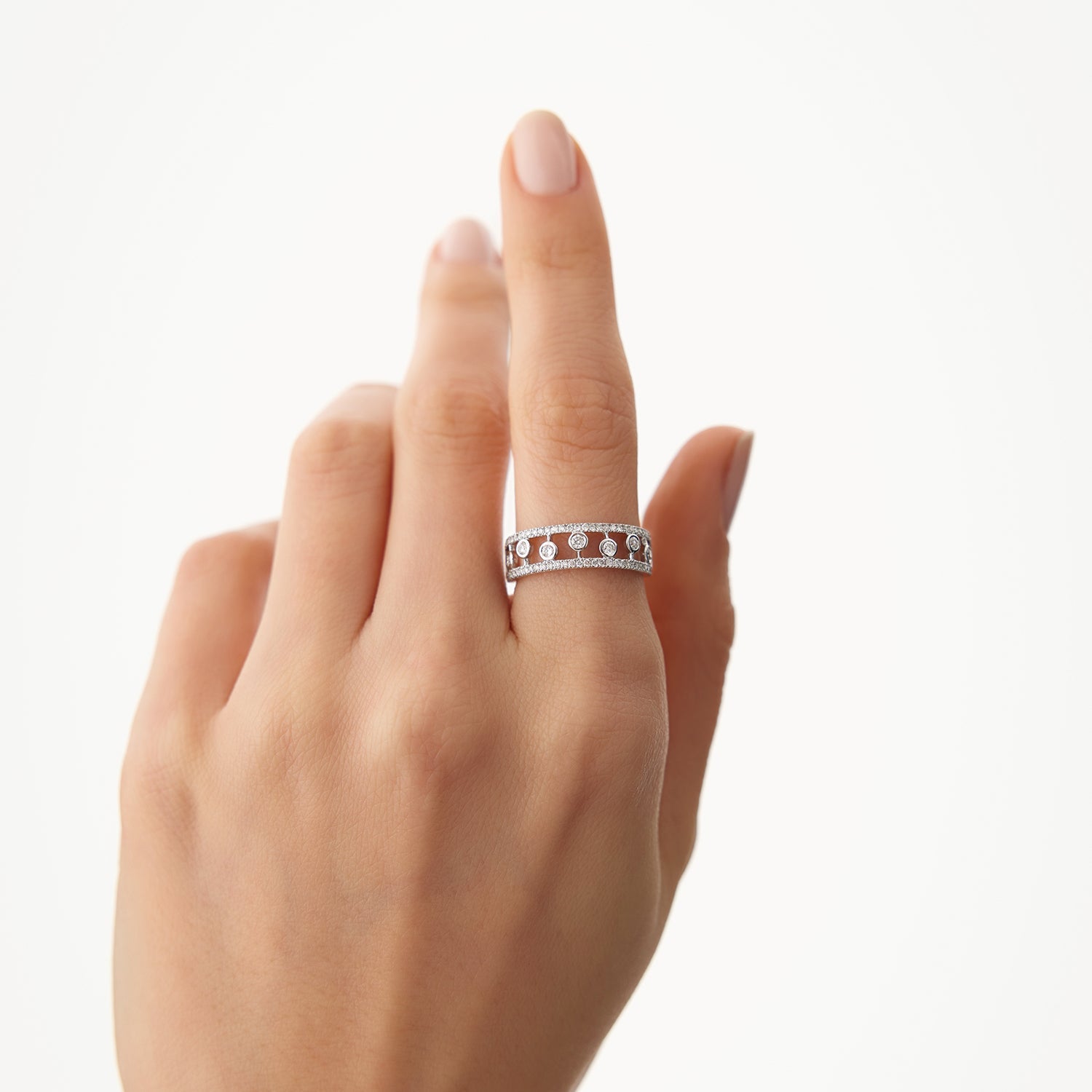OBFJ1961 - 14k Double Row Pave Ring w/ Floating Diamonds 5